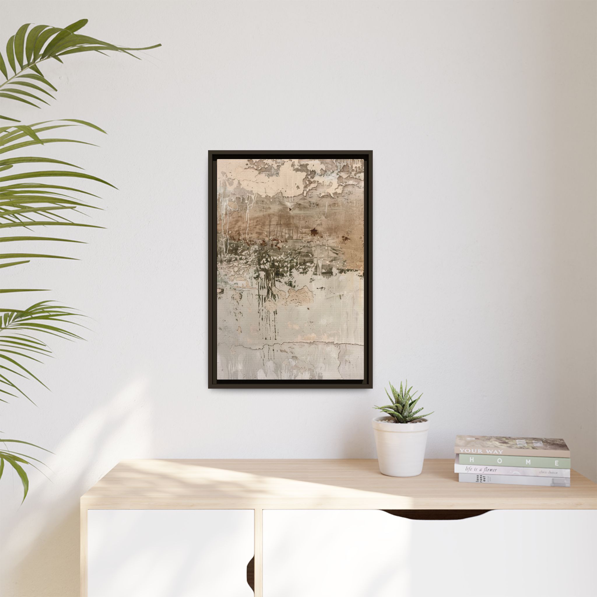 Textured Neutral Abstract Canvas | Espresso Framed Earth Tone Wall Art - Image 3