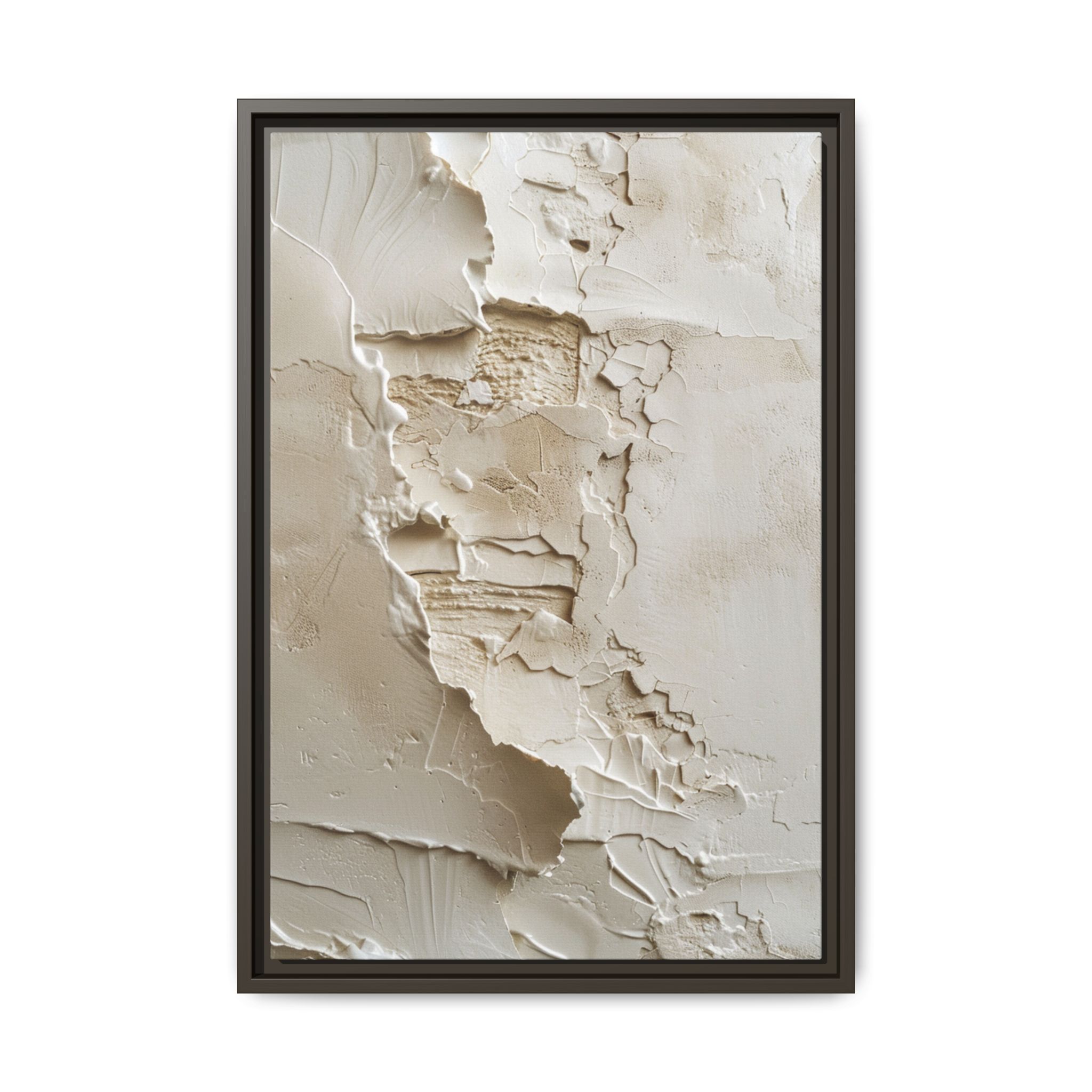Textured Neutral Abstract Canvas | Espresso Framed Plaster Wall Art - Image 9