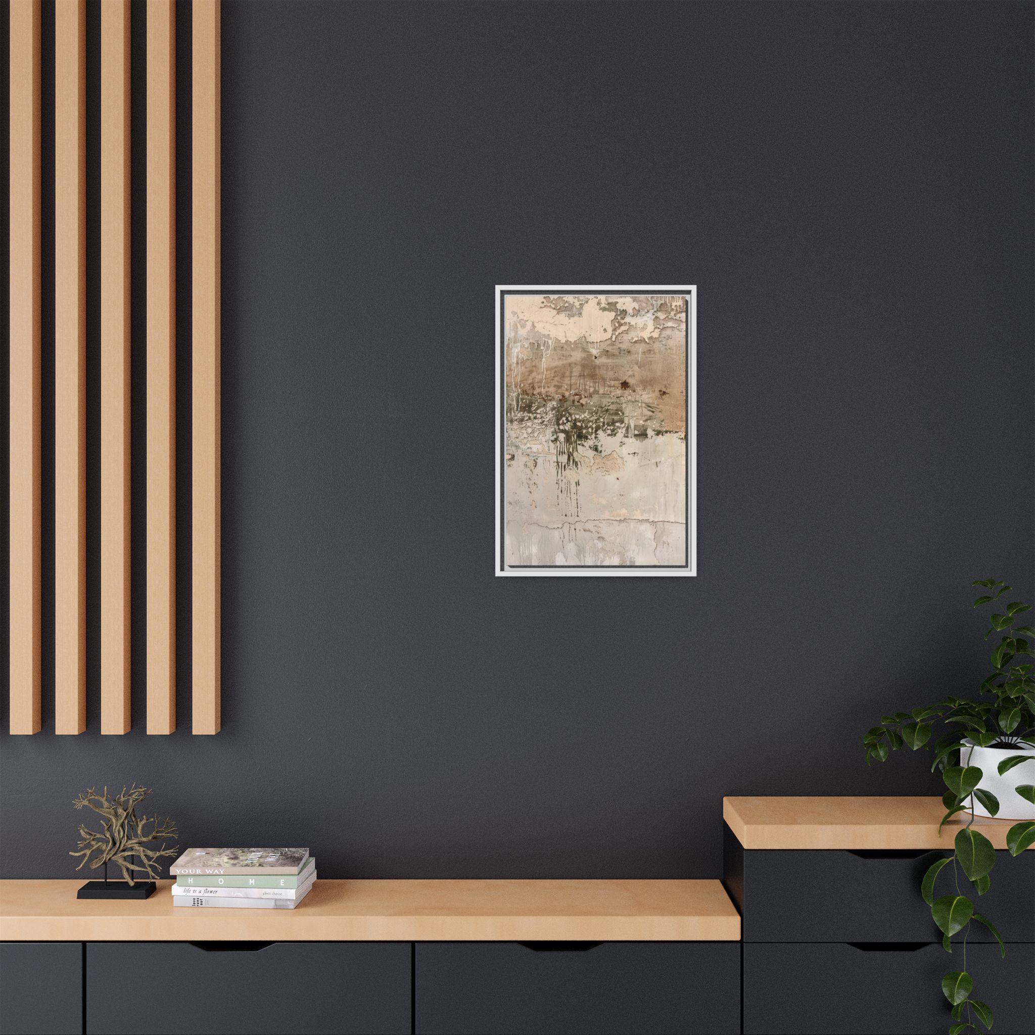 Textured Neutral Abstract Canvas | Espresso Framed Earth Tone Wall Art - Image 32