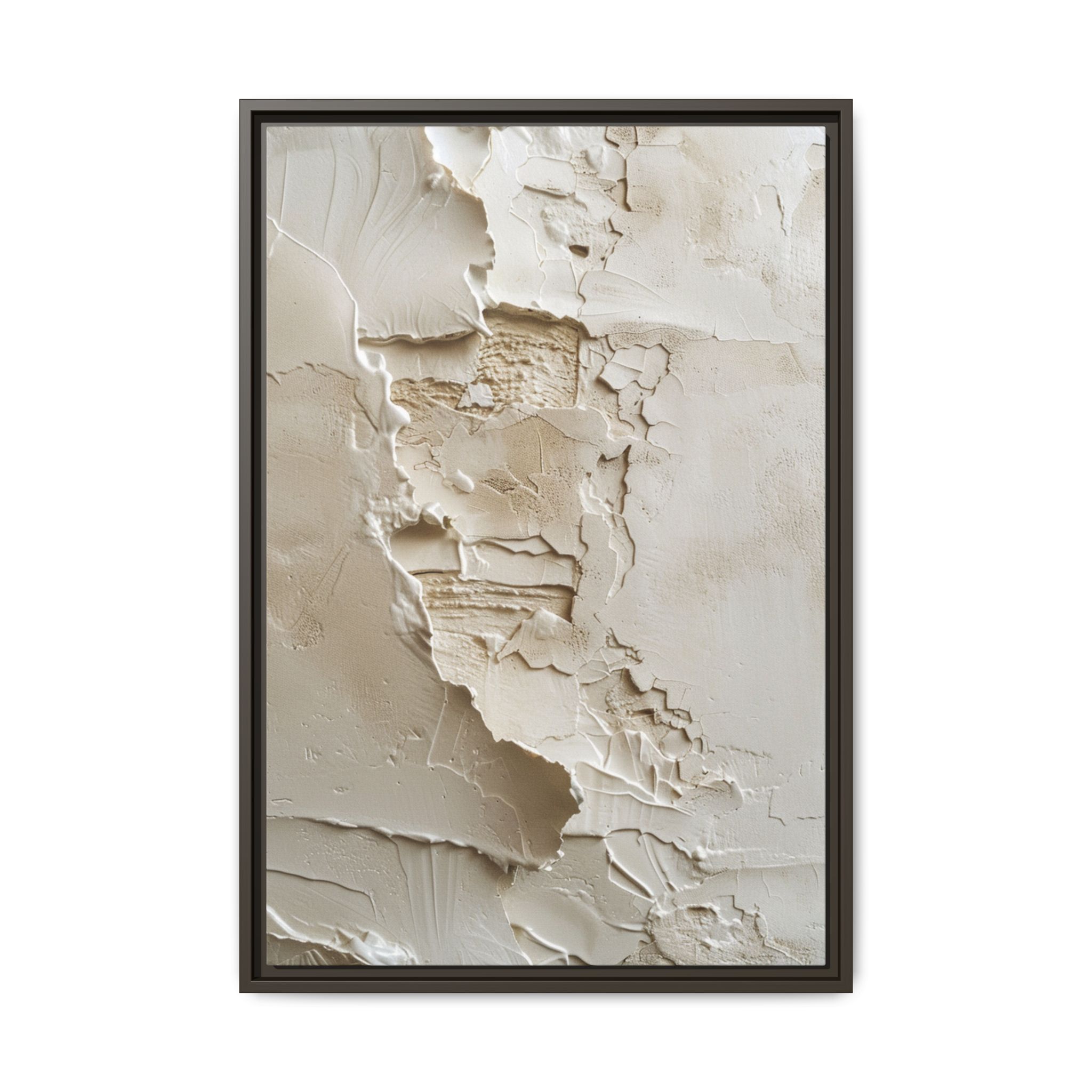 Textured Neutral Abstract Canvas | Espresso Framed Plaster Wall Art - Image 5