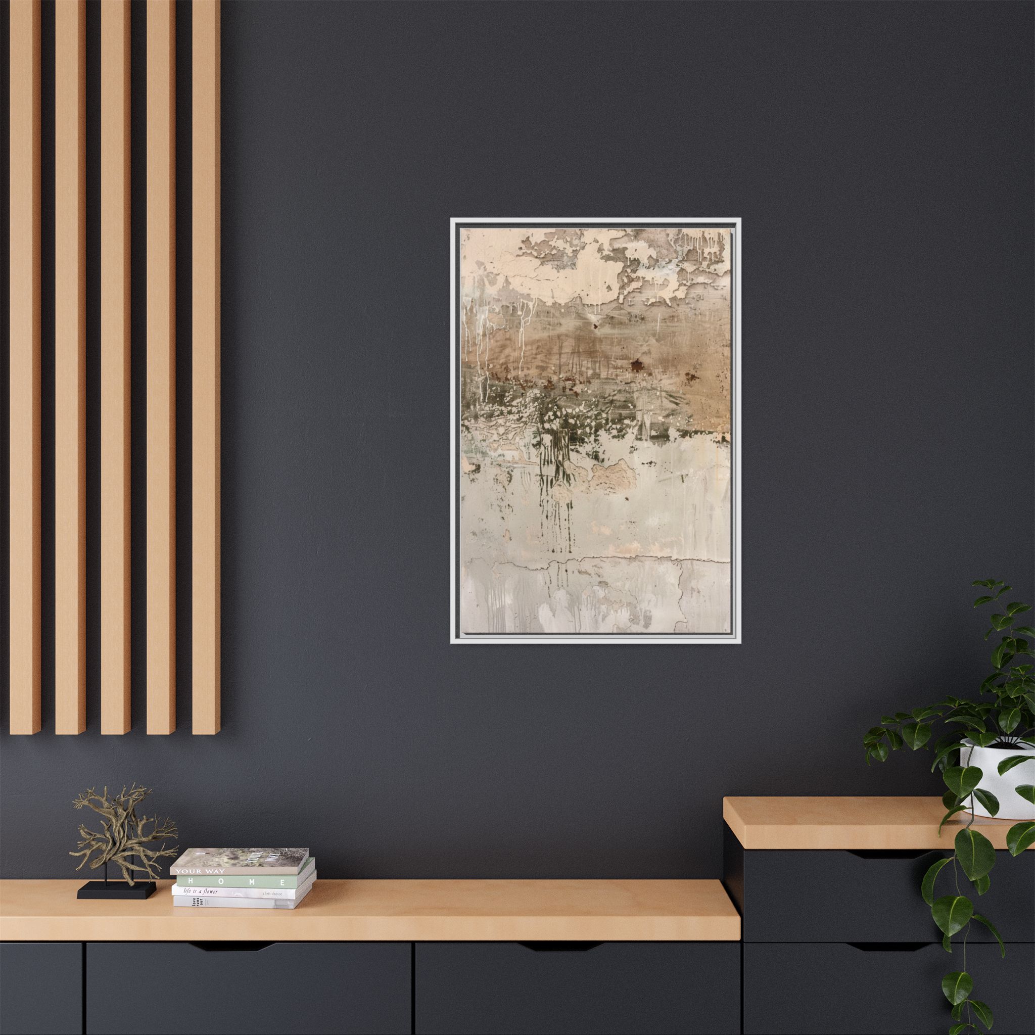 Textured Neutral Abstract Canvas | Espresso Framed Earth Tone Wall Art - Image 48