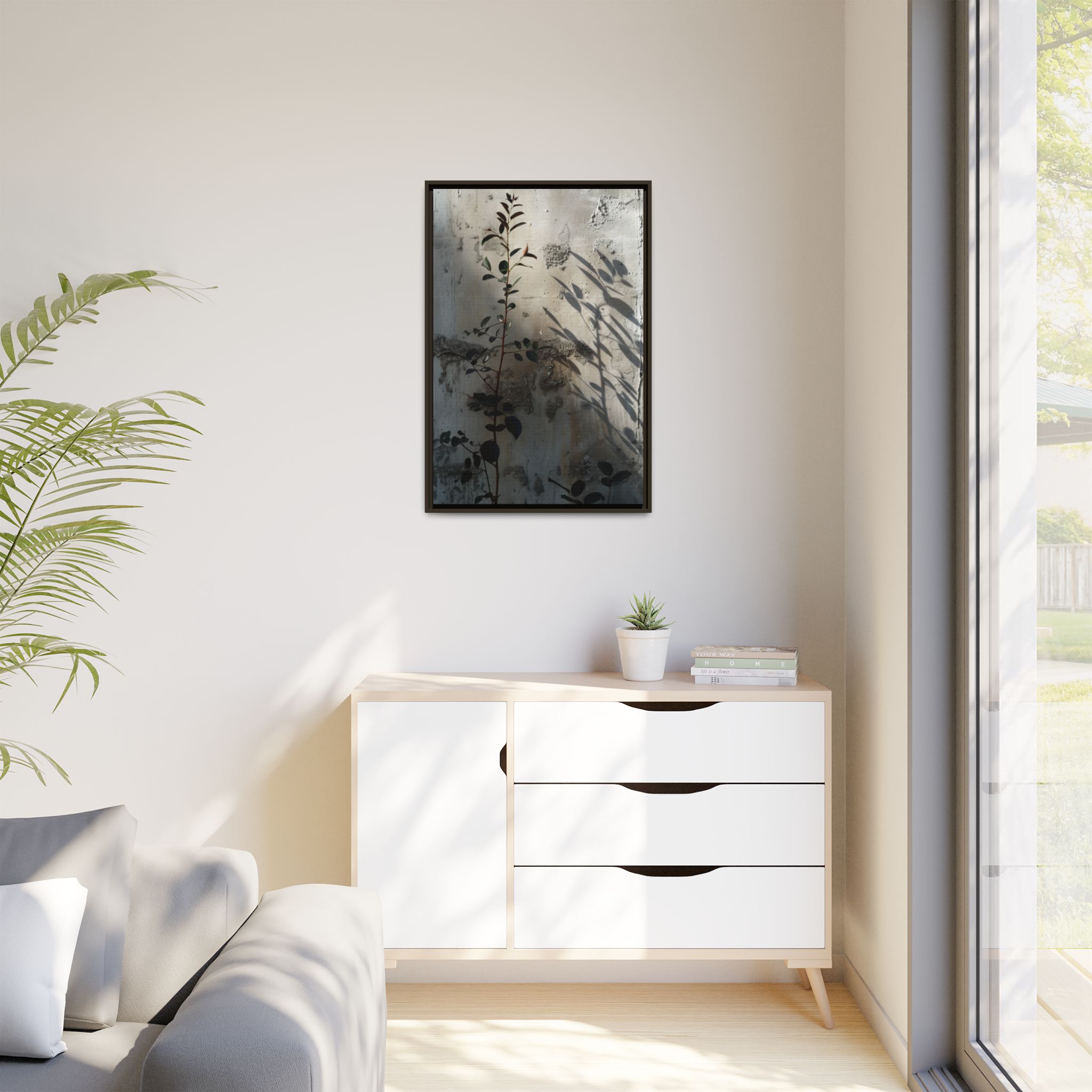 Moody Botanical Canvas Wall Art | Framed Plant Shadow Print - Image 11