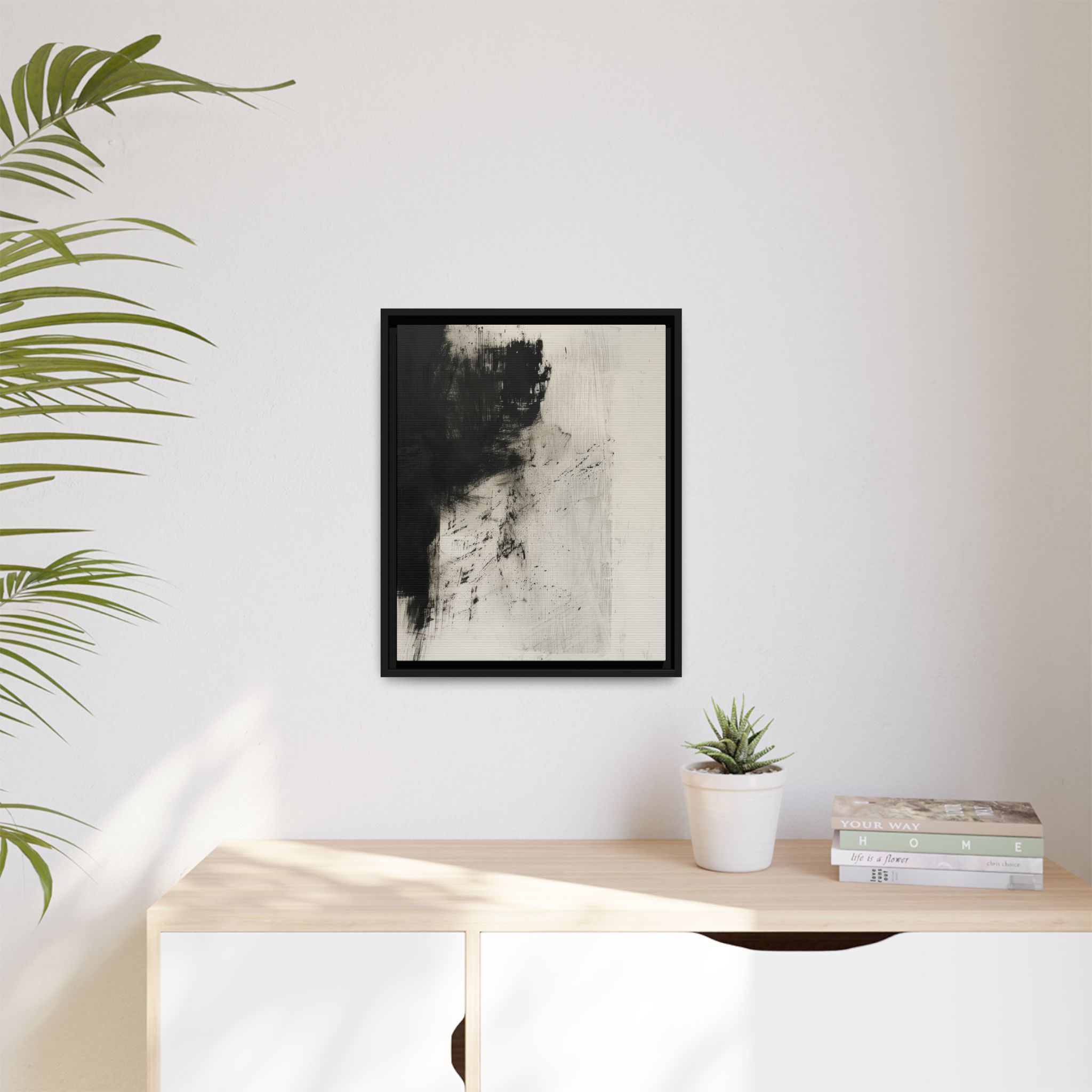 Black & Ivory Textured Abstract Canvas | Minimal Framed Wall Art - Image 3