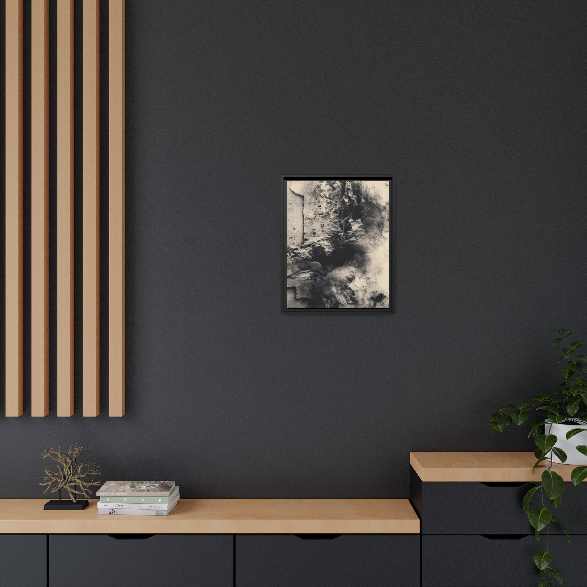 Black & Ivory Textured Abstract Canvas | Framed Neutral Wall Art - Image 4