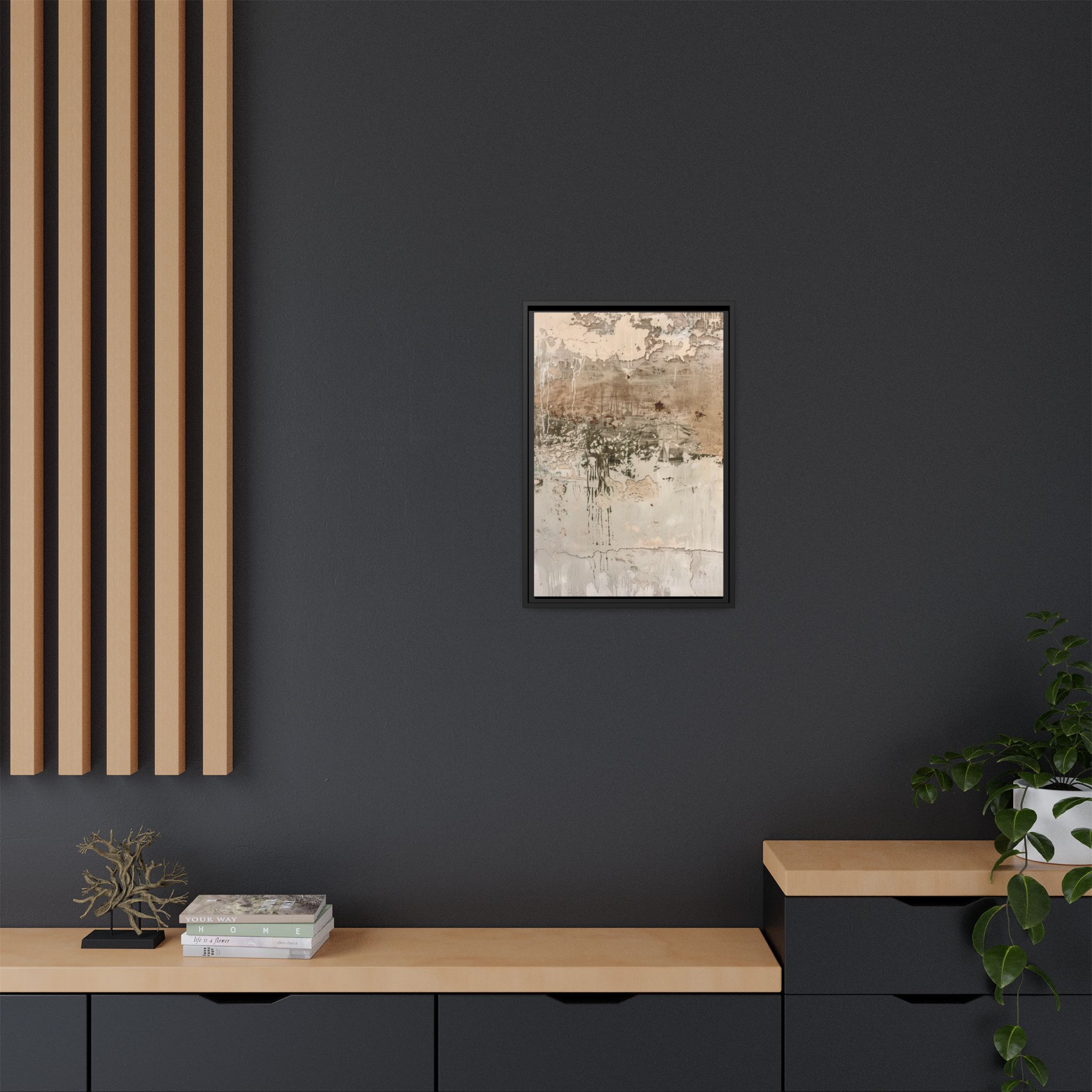 Textured Neutral Abstract Canvas | Espresso Framed Earth Tone Wall Art - Image 24