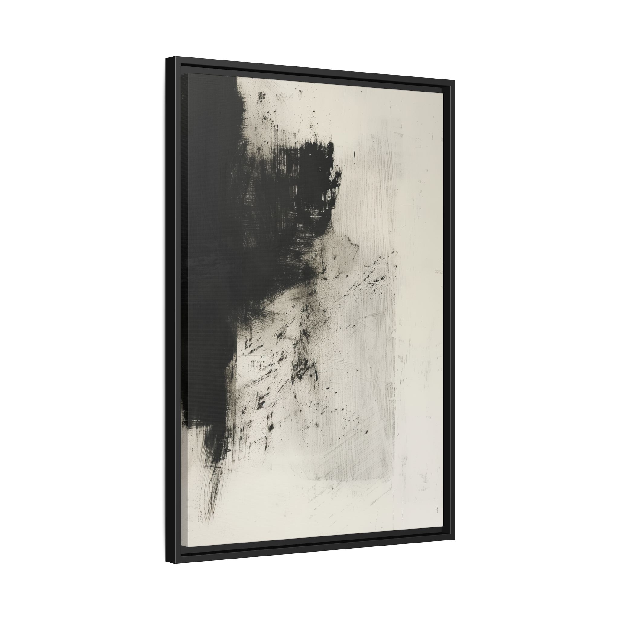 Black & Ivory Textured Abstract Canvas | Minimal Framed Wall Art - Image 2