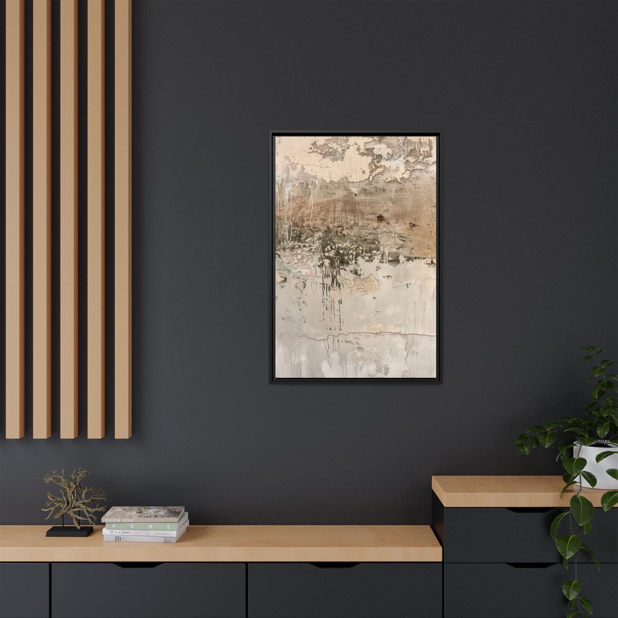 Textured Neutral Abstract Canvas | Espresso Framed Earth Tone Wall Art - Image 36