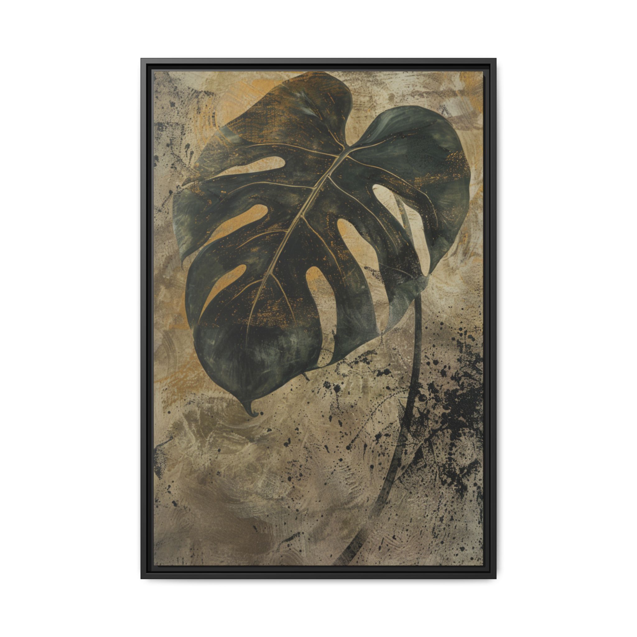 Moody Monstera Canvas Wall Art | Espresso Framed Botanical Print - Image 5