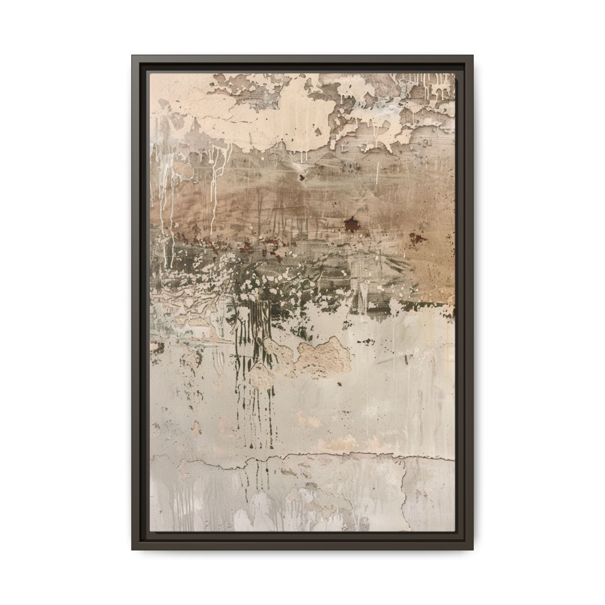 Textured Neutral Abstract Canvas | Espresso Framed Earth Tone Wall Art - Image 6