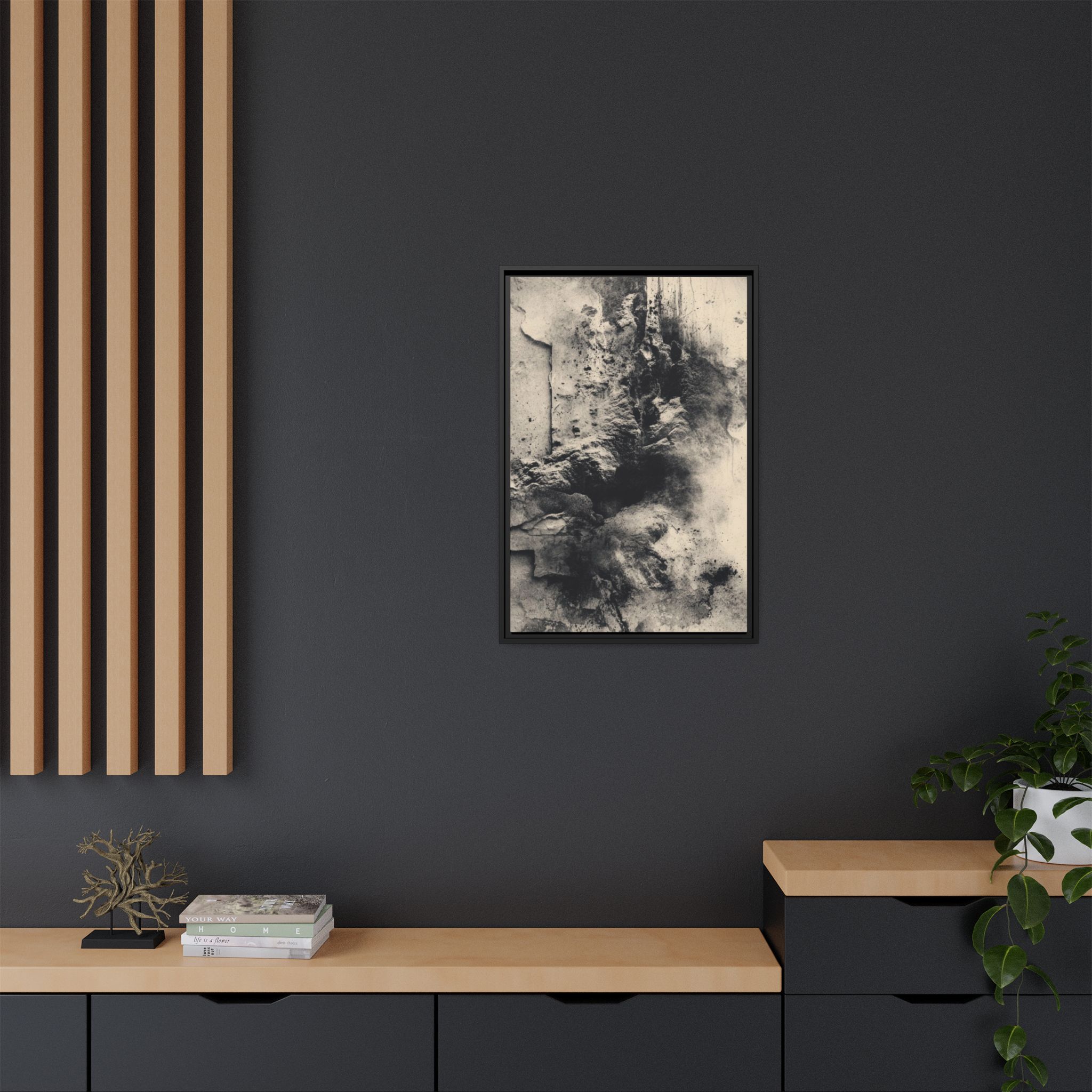 Black & Ivory Textured Abstract Canvas | Framed Neutral Wall Art - Image 4