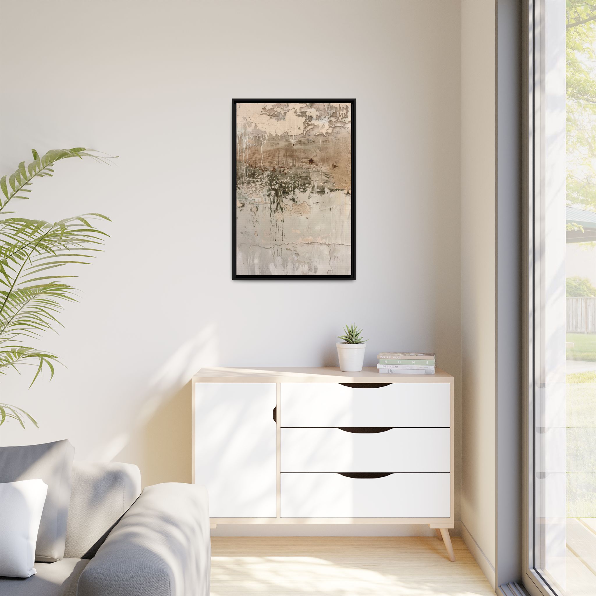 Textured Neutral Abstract Canvas | Espresso Framed Earth Tone Wall Art - Image 35