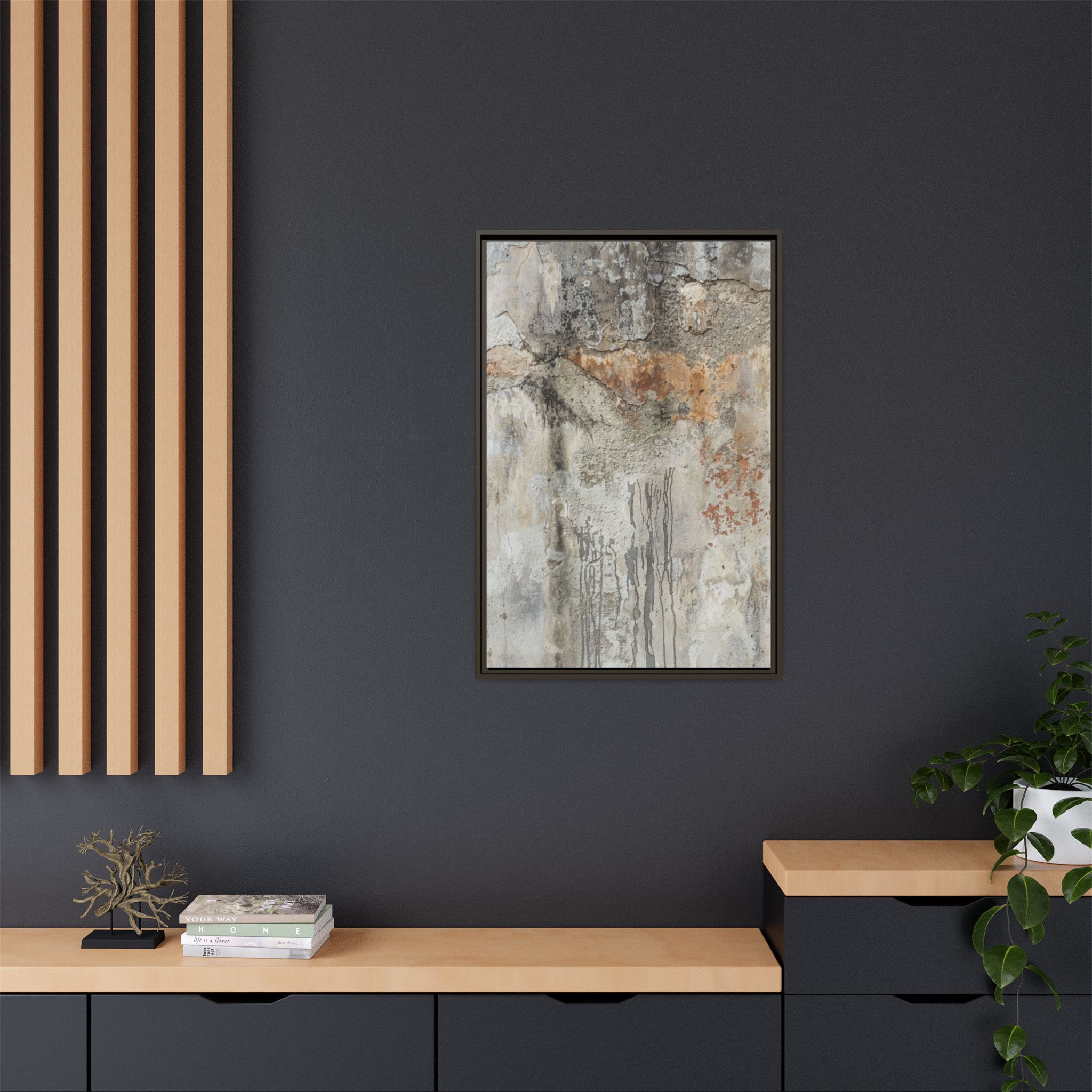 Weathered Stone Abstract Canvas | Espresso Framed Earth Tone Wall Art - Image 8