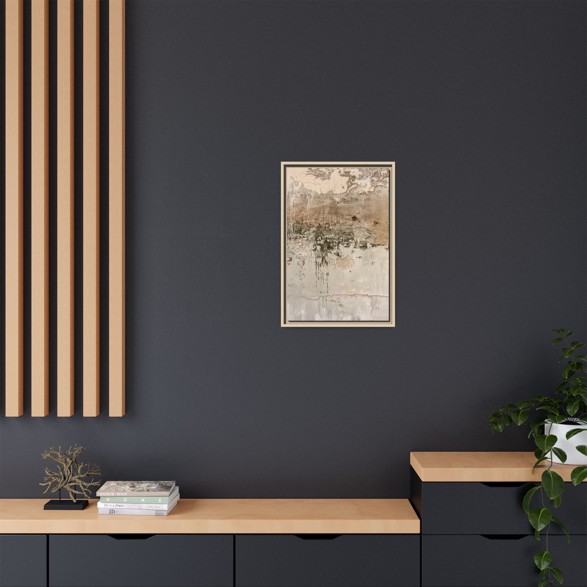 Textured Neutral Abstract Canvas | Espresso Framed Earth Tone Wall Art - Image 28