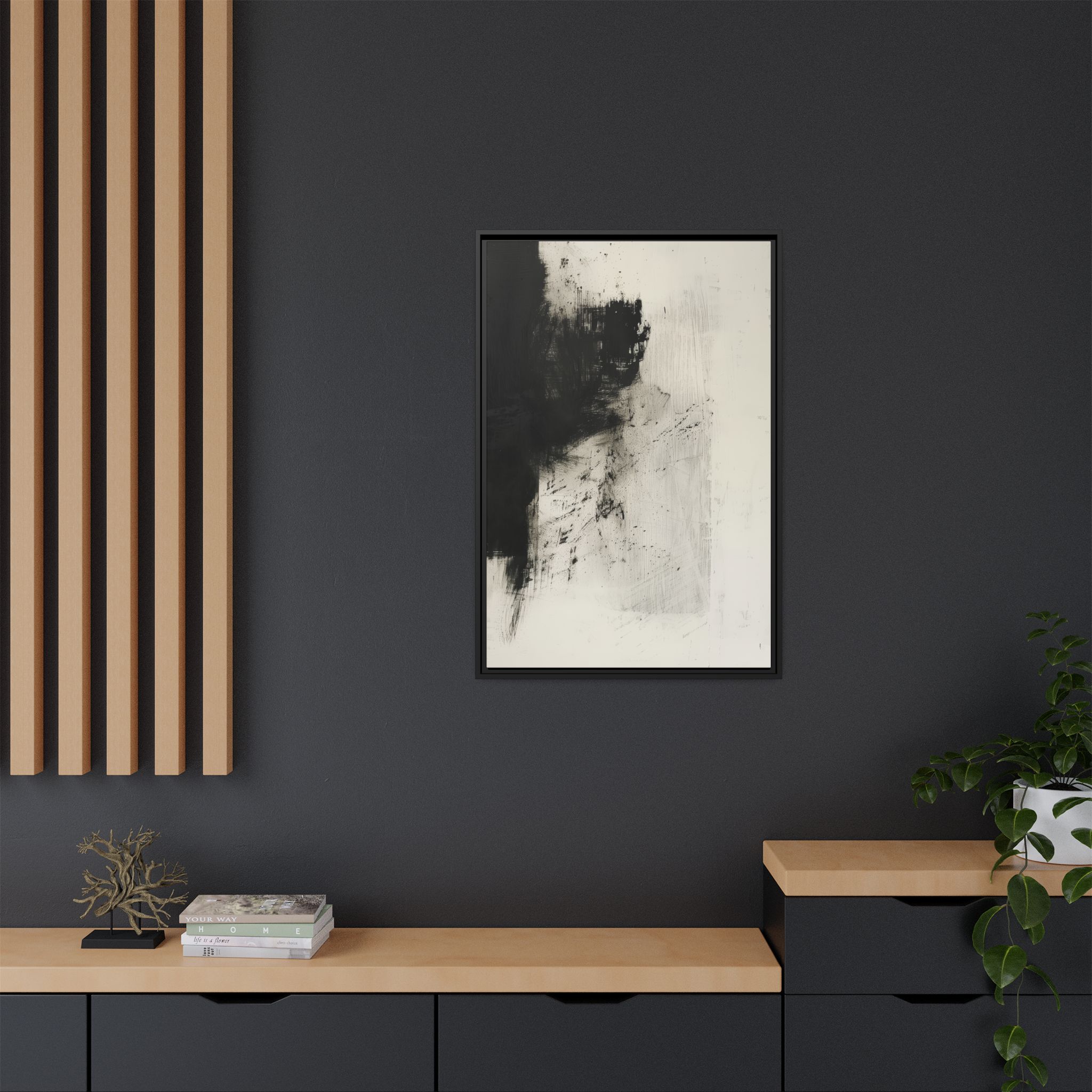 Black & Ivory Textured Abstract Canvas | Minimal Framed Wall Art - Image 12