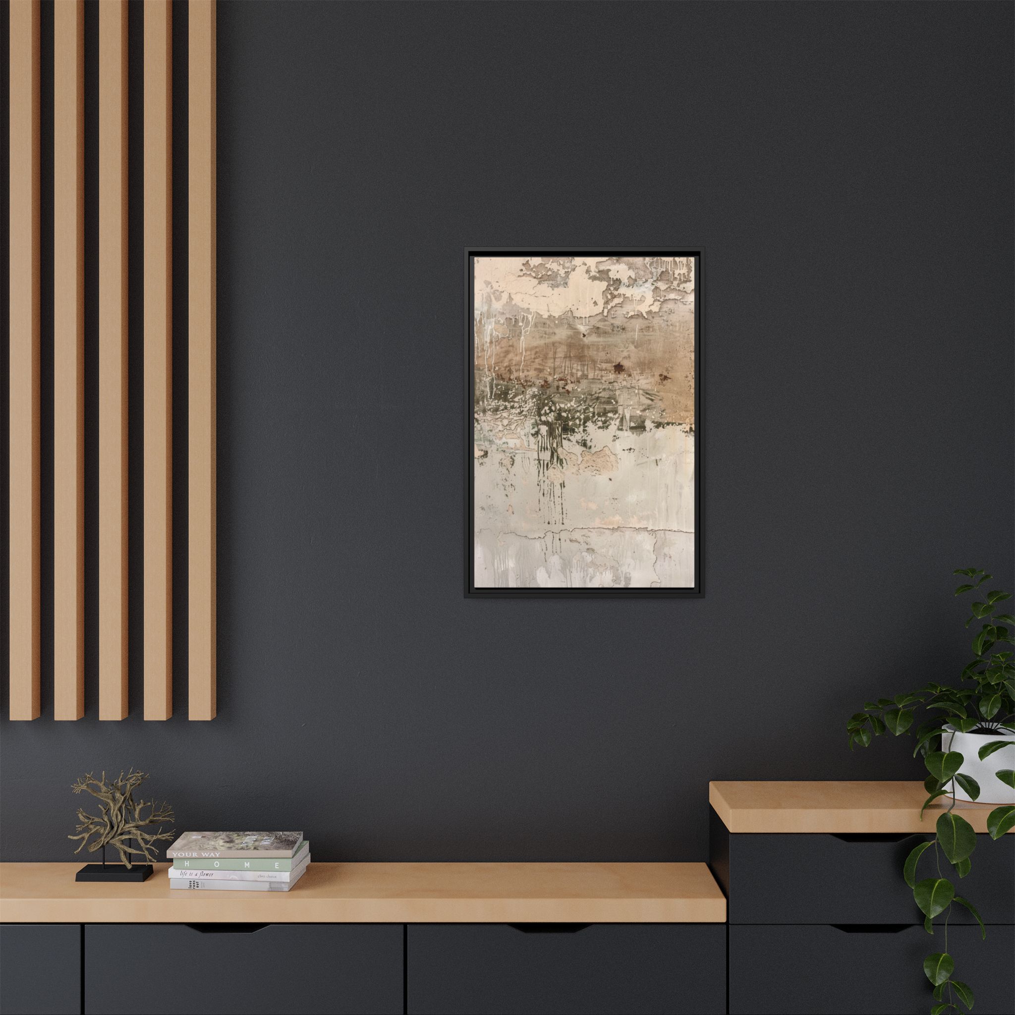Textured Neutral Abstract Canvas | Espresso Framed Earth Tone Wall Art - Image 8