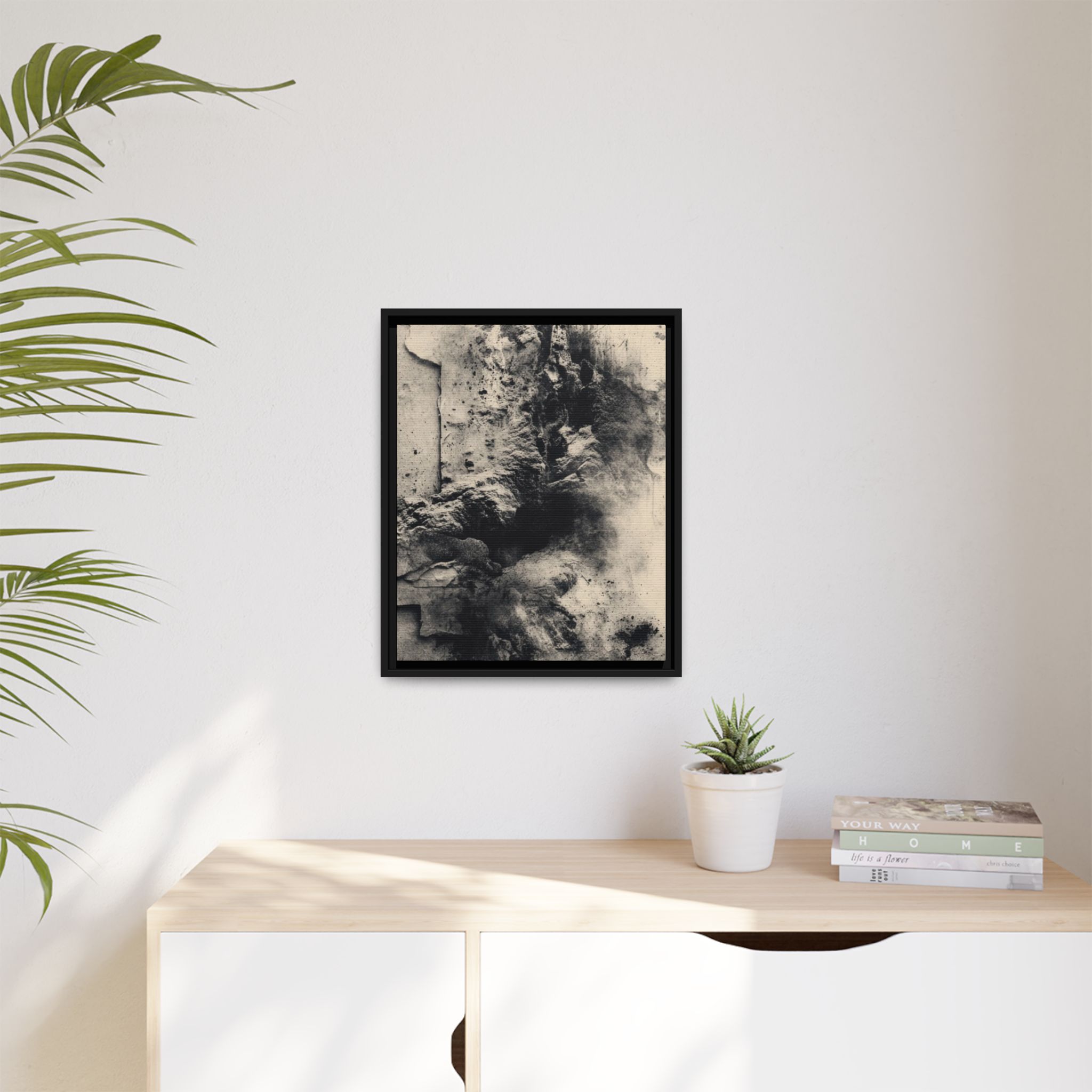 Black & Ivory Textured Abstract Canvas | Framed Neutral Wall Art - Image 3