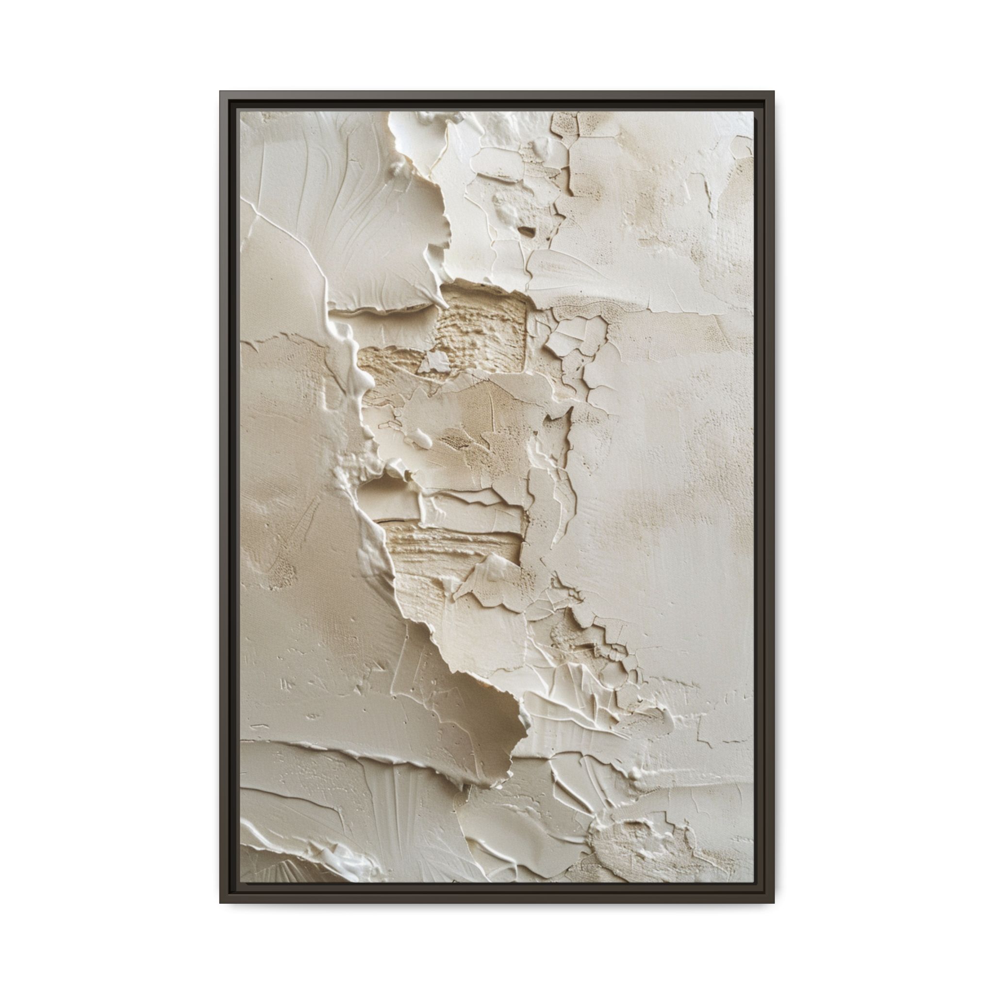Textured Neutral Abstract Canvas | Espresso Framed Plaster Wall Art