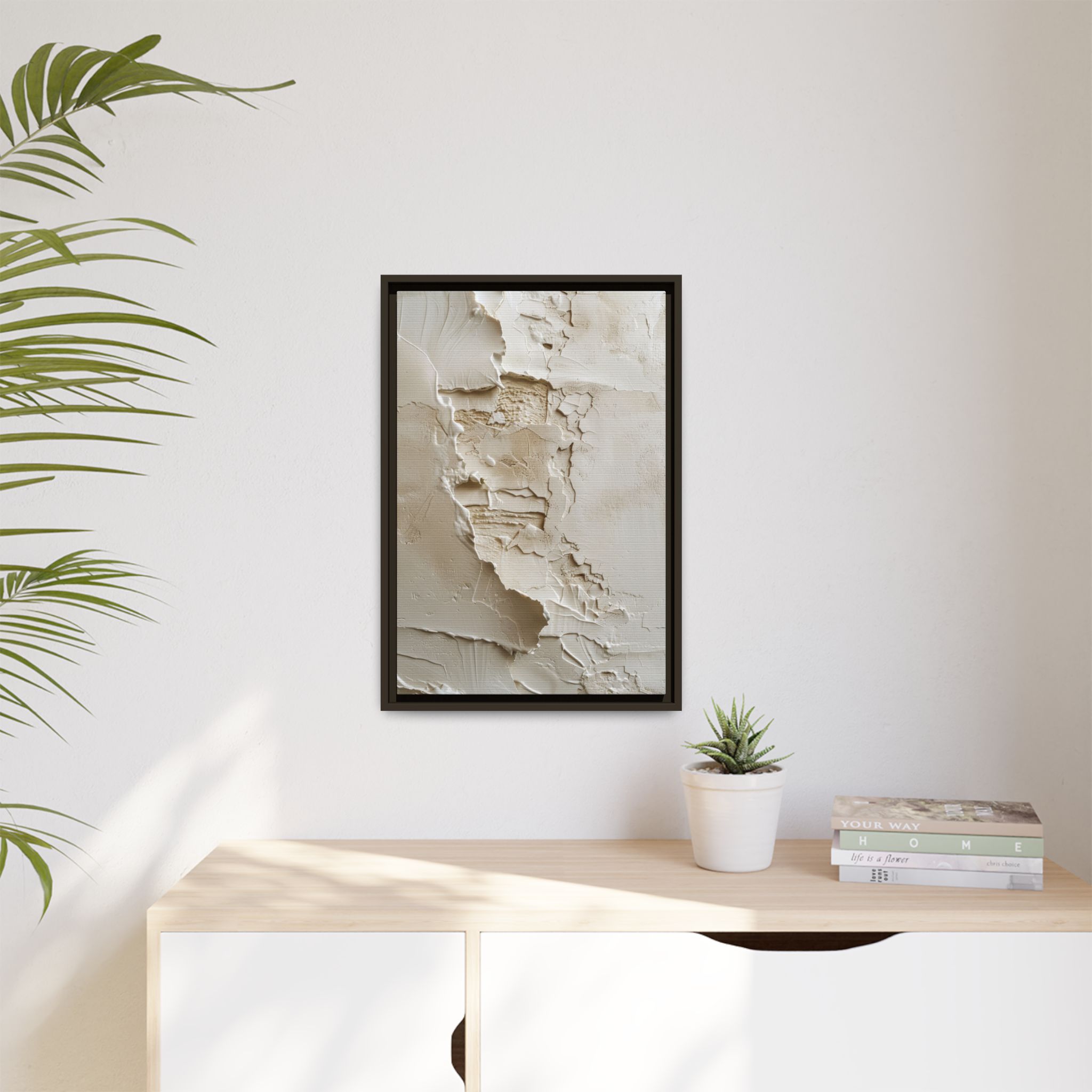 Textured Neutral Abstract Canvas | Espresso Framed Plaster Wall Art - Image 11