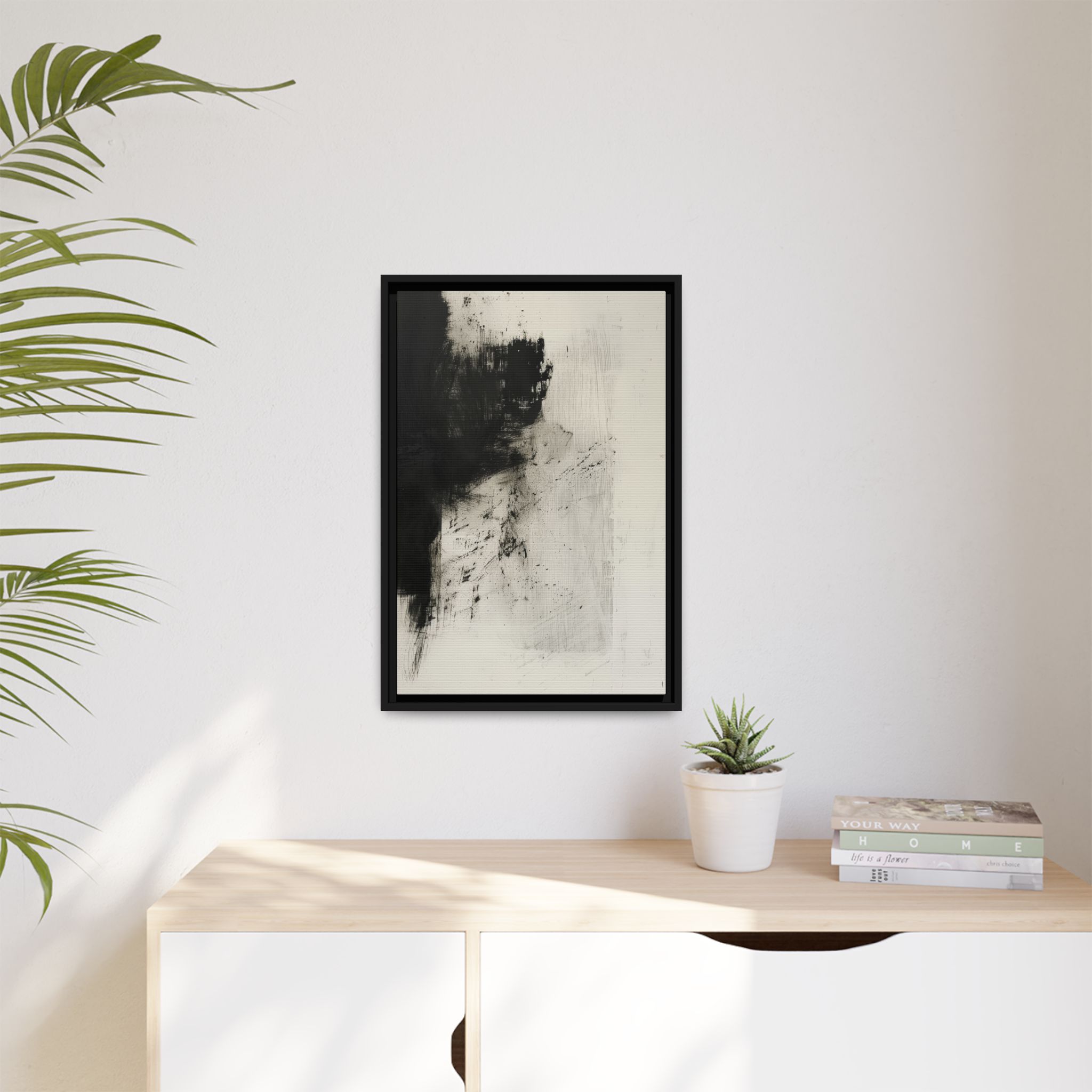 Black & Ivory Textured Abstract Canvas | Minimal Framed Wall Art - Image 7
