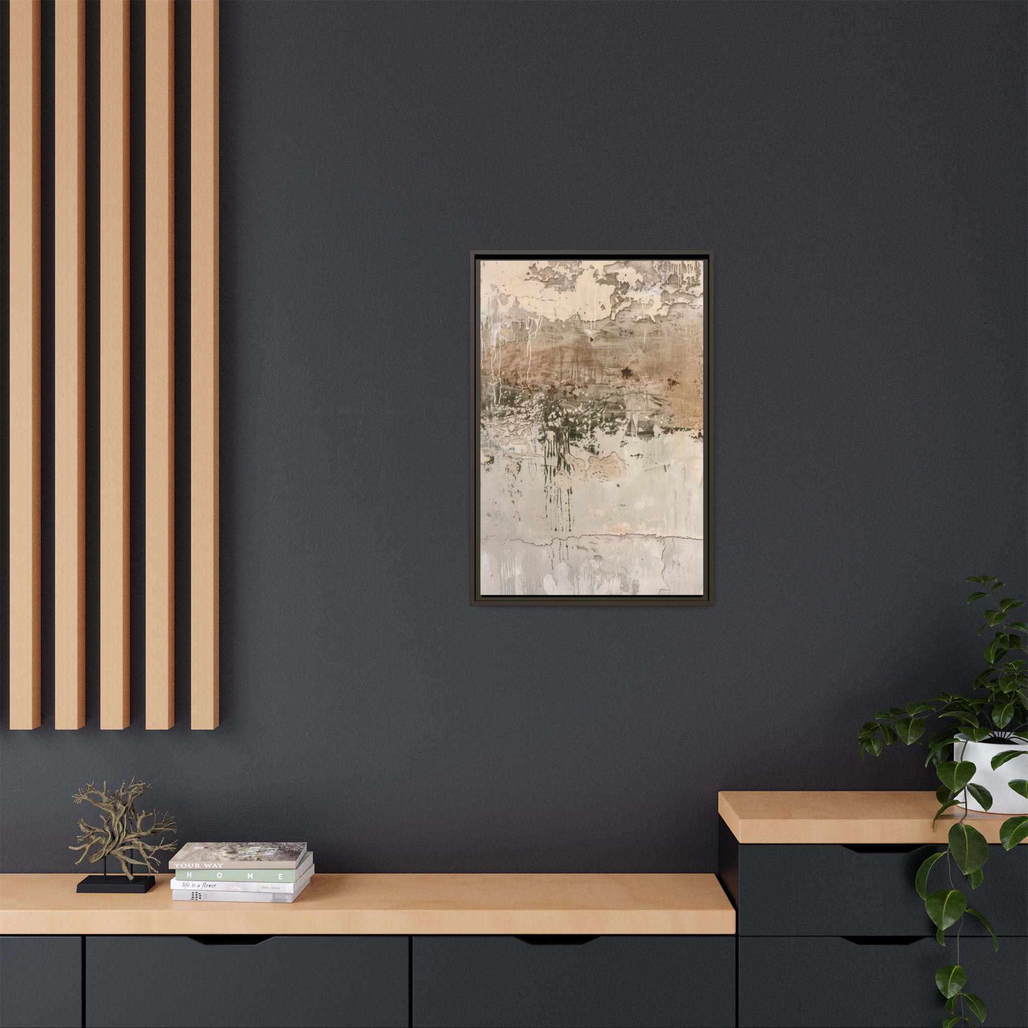 Textured Neutral Abstract Canvas | Espresso Framed Earth Tone Wall Art - Image 20