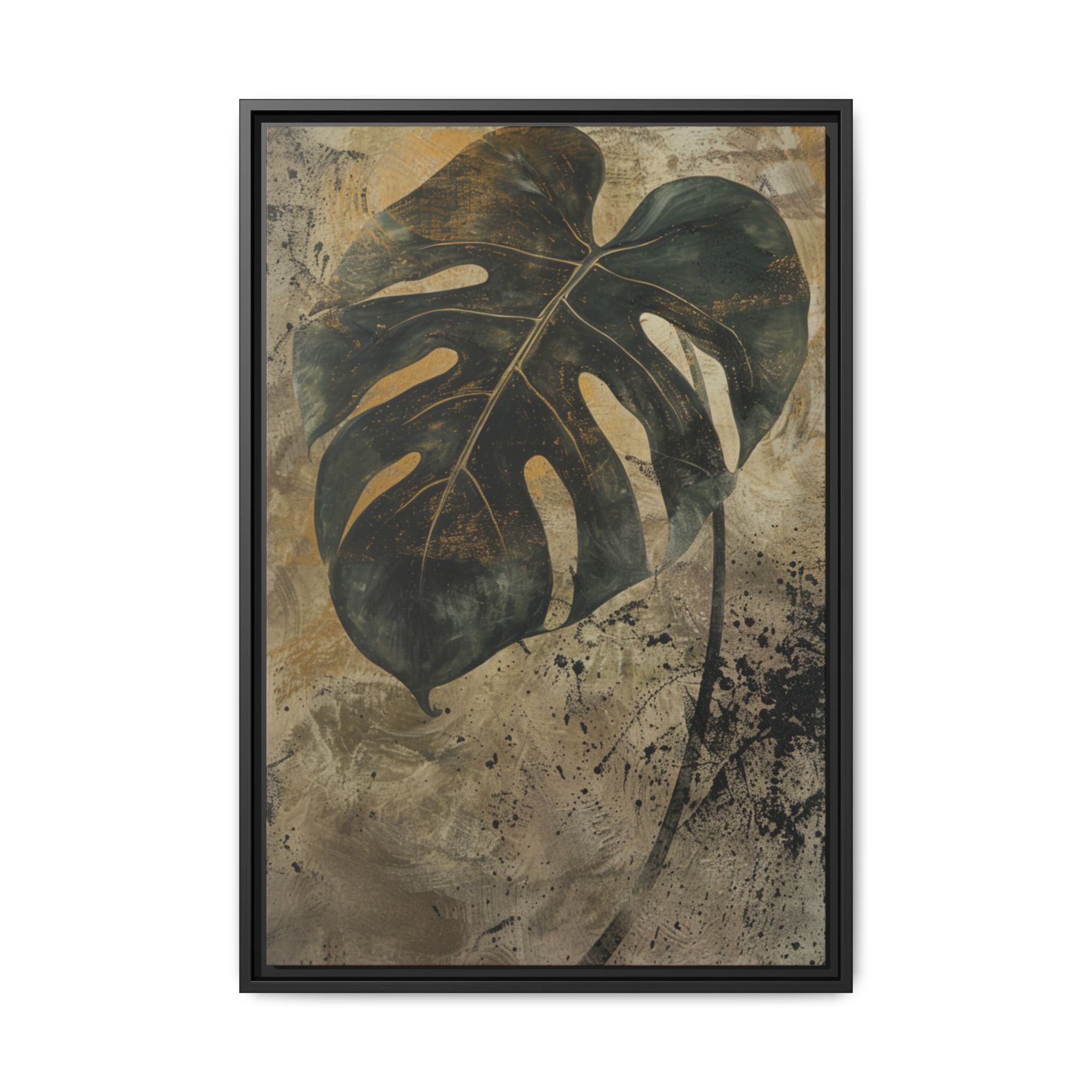 Moody Monstera Canvas Wall Art | Espresso Framed Botanical Print - Image 2