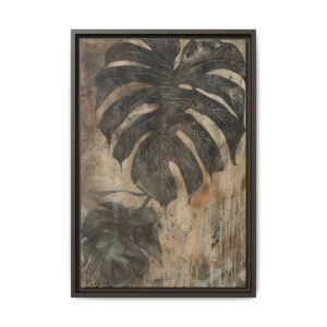 Vintage Monstera Canvas Wall Art | Espresso Framed Botanical Print