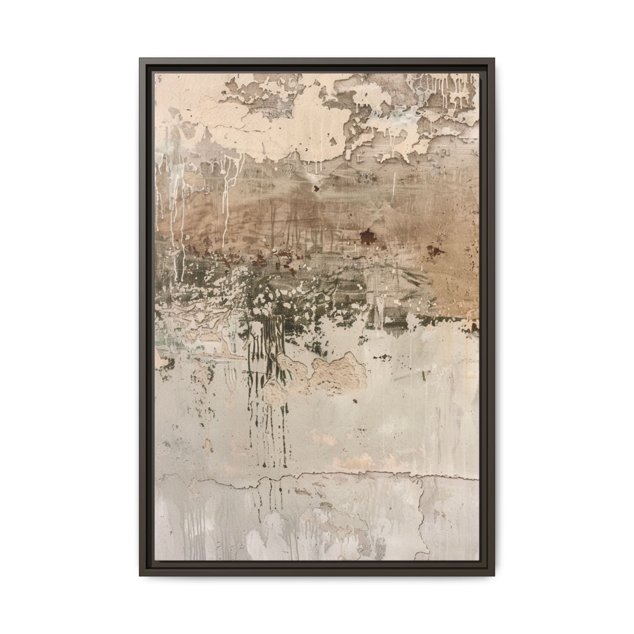 Textured Neutral Abstract Canvas | Espresso Framed Earth Tone Wall Art - Image 4