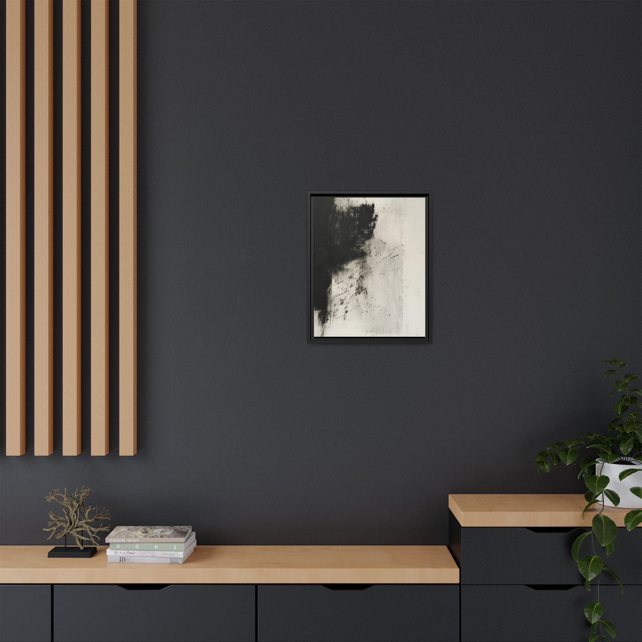Black & Ivory Textured Abstract Canvas | Minimal Framed Wall Art - Image 4