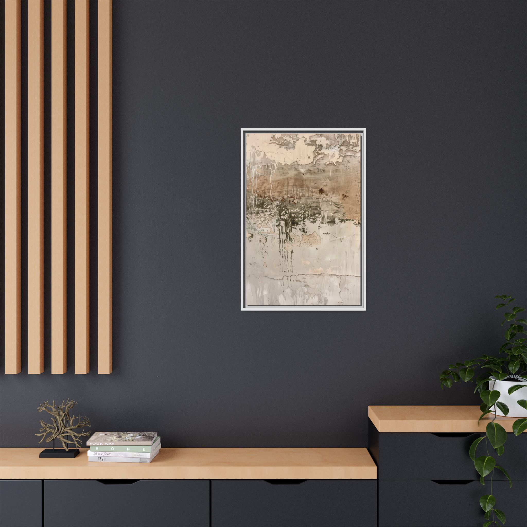 Textured Neutral Abstract Canvas | Espresso Framed Earth Tone Wall Art - Image 16