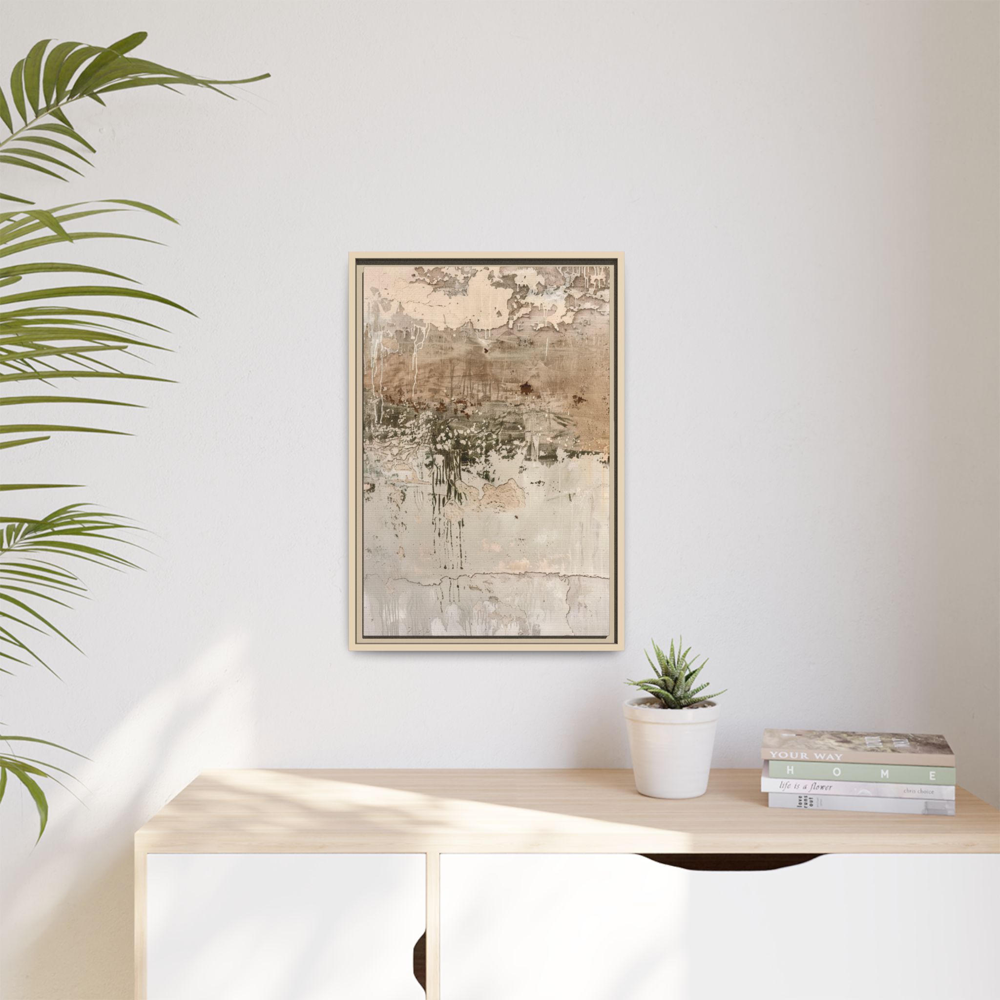 Textured Neutral Abstract Canvas | Espresso Framed Earth Tone Wall Art - Image 27