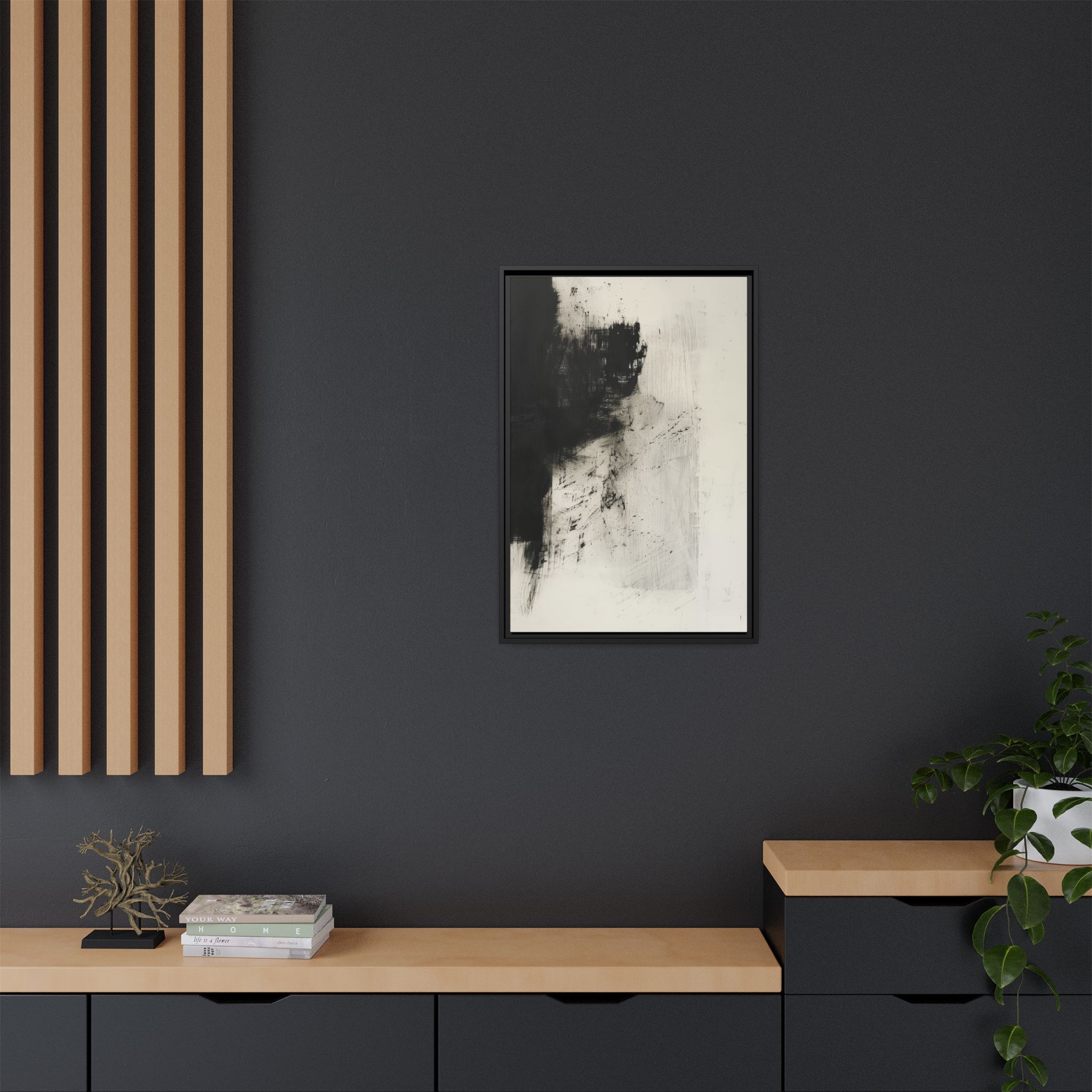 Black & Ivory Textured Abstract Canvas | Minimal Framed Wall Art - Image 4