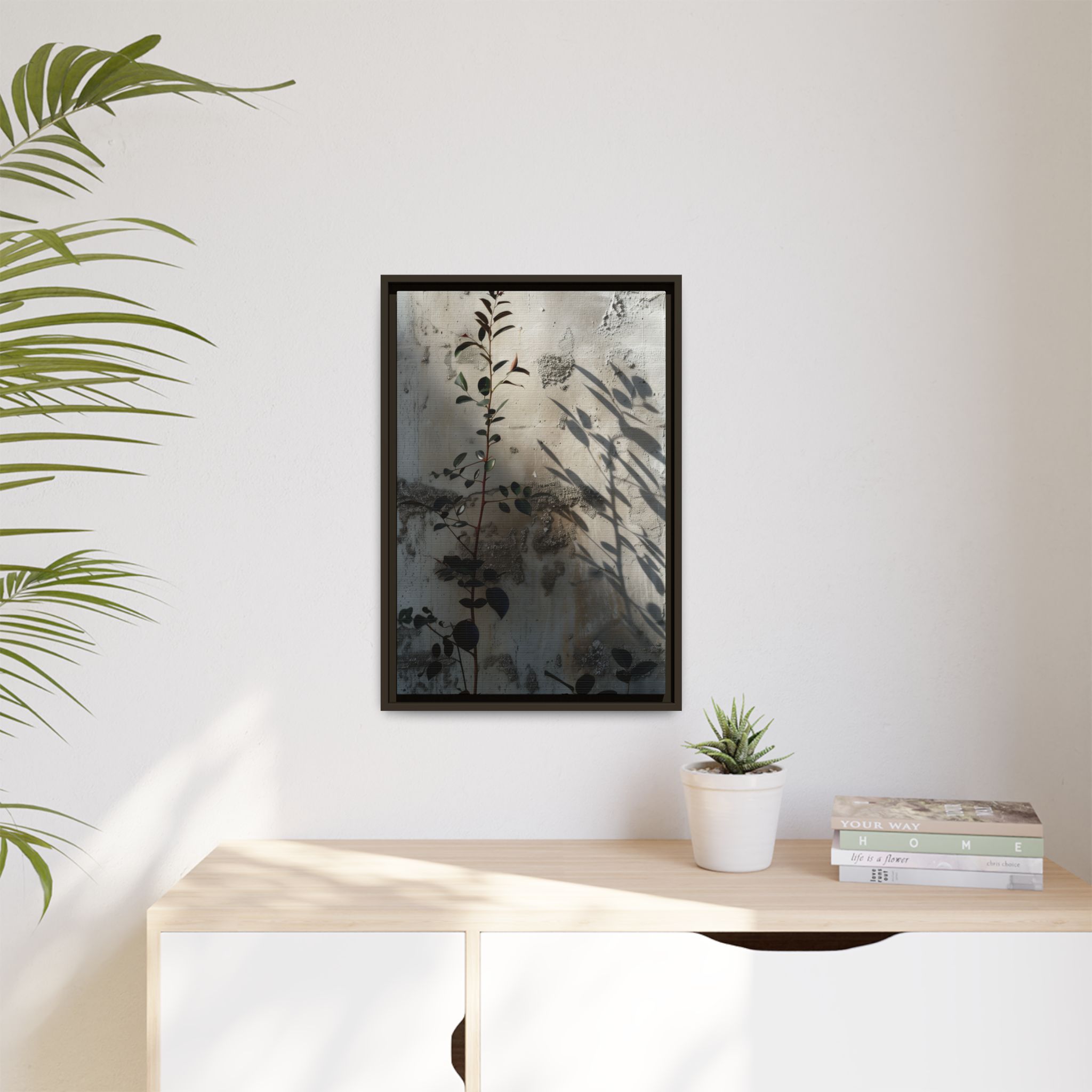 Moody Botanical Canvas Wall Art | Framed Plant Shadow Print - Image 3