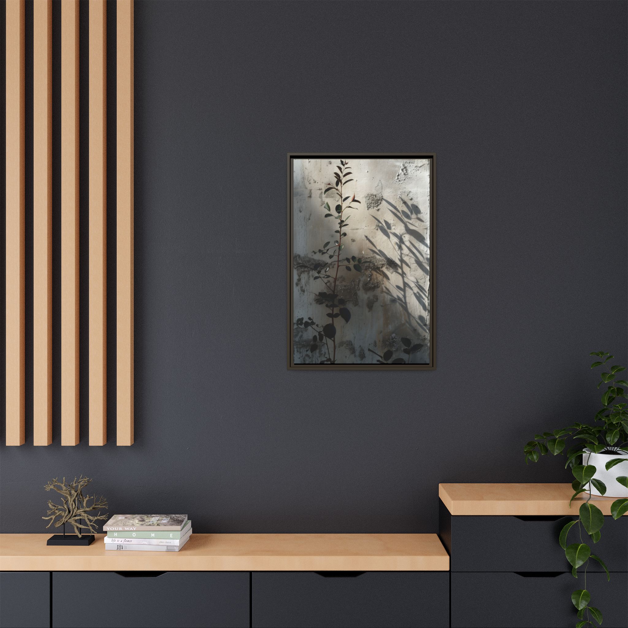 Moody Botanical Canvas Wall Art | Framed Plant Shadow Print - Image 8