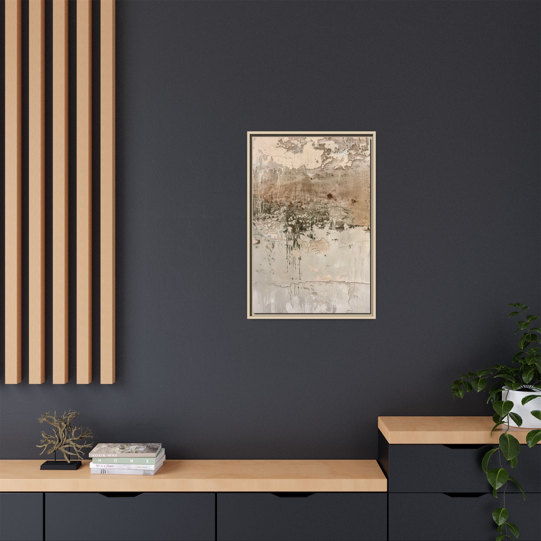 Textured Neutral Abstract Canvas | Espresso Framed Earth Tone Wall Art - Image 12