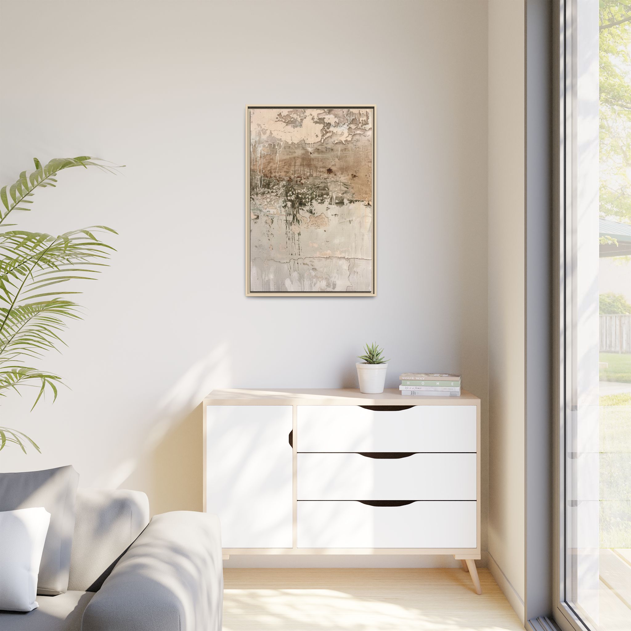 Textured Neutral Abstract Canvas | Espresso Framed Earth Tone Wall Art - Image 39