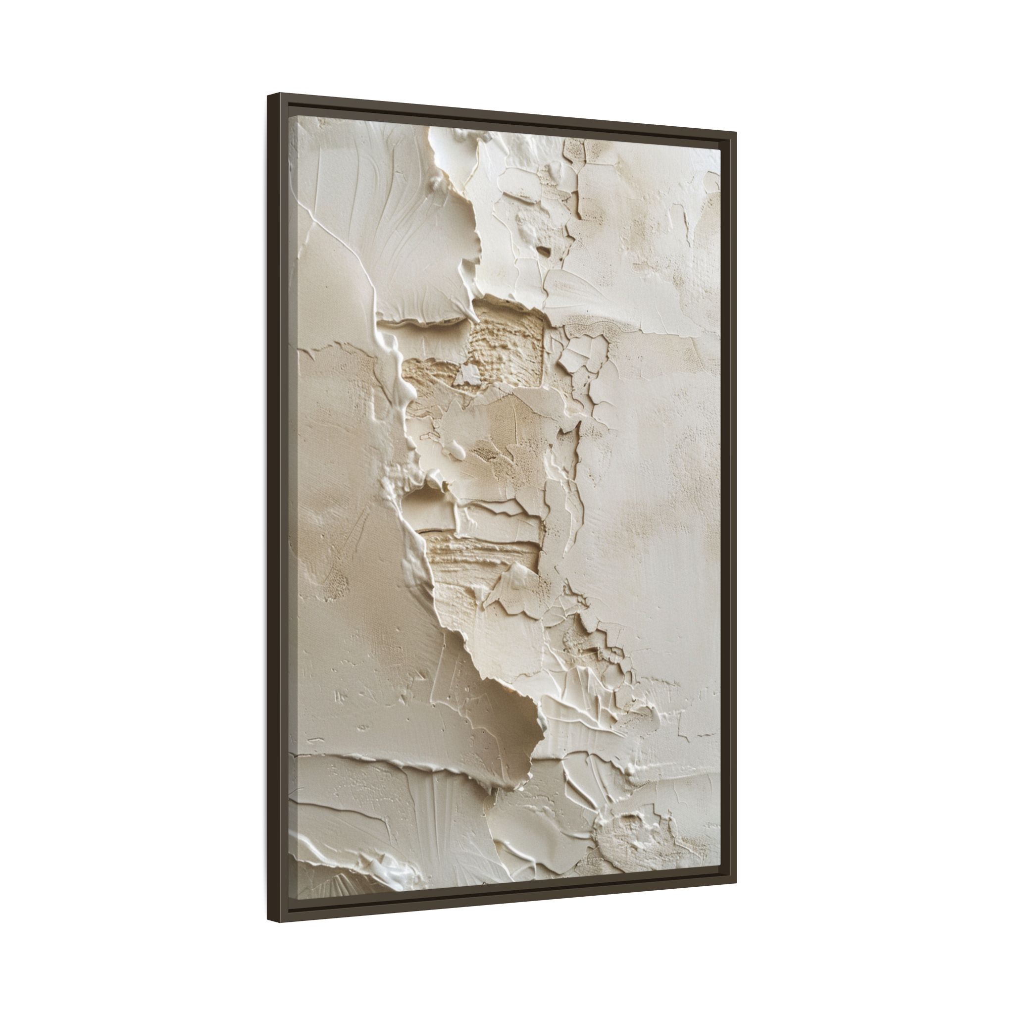 Textured Neutral Abstract Canvas | Espresso Framed Plaster Wall Art - Image 2