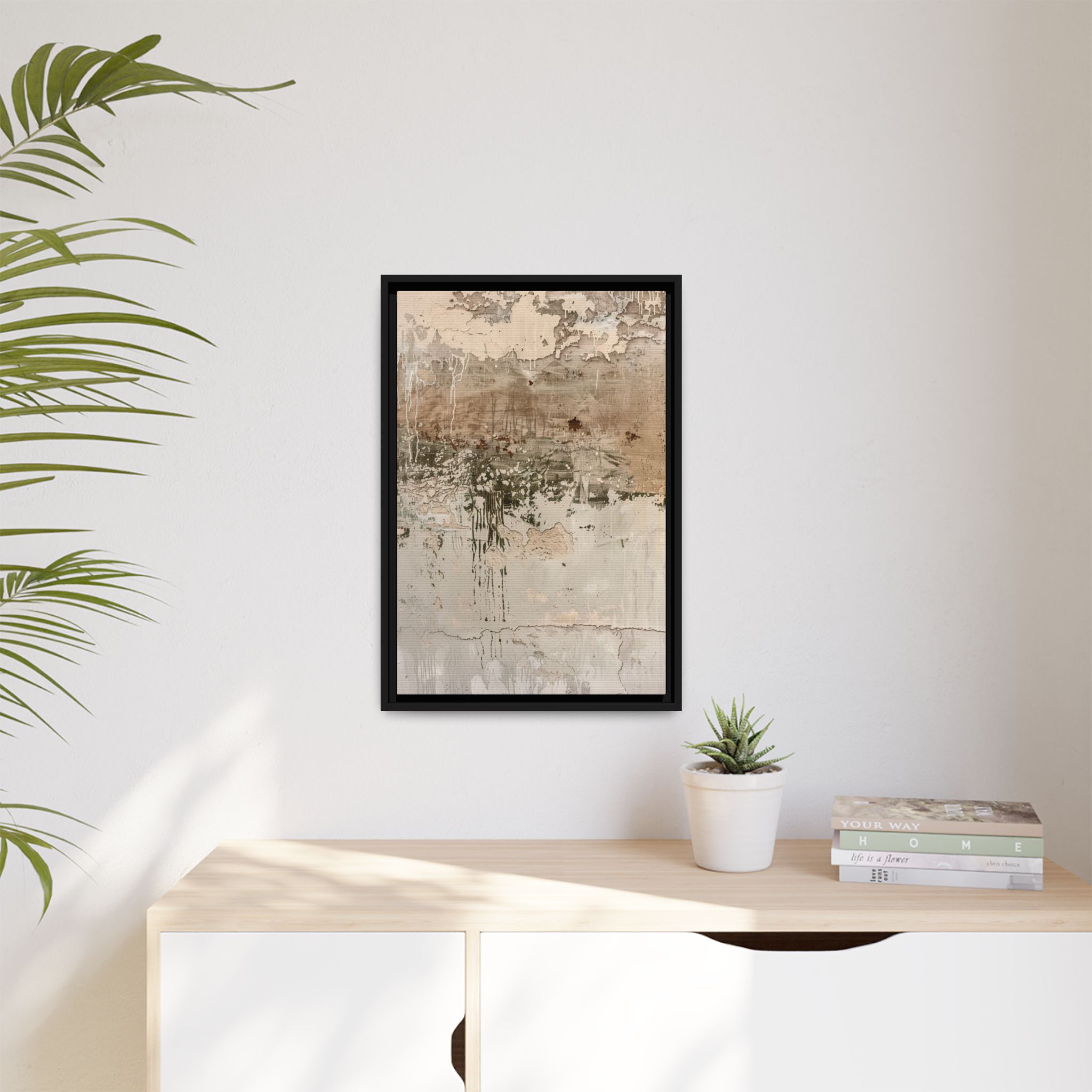 Textured Neutral Abstract Canvas | Espresso Framed Earth Tone Wall Art - Image 23