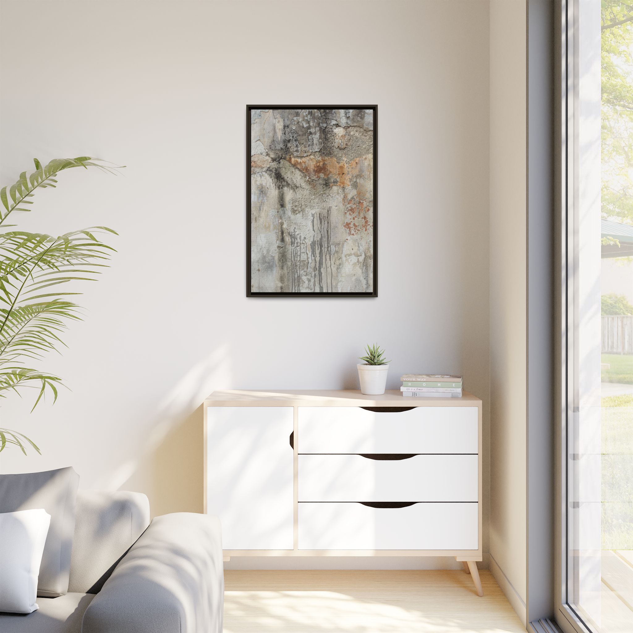 Weathered Stone Abstract Canvas | Espresso Framed Earth Tone Wall Art - Image 7