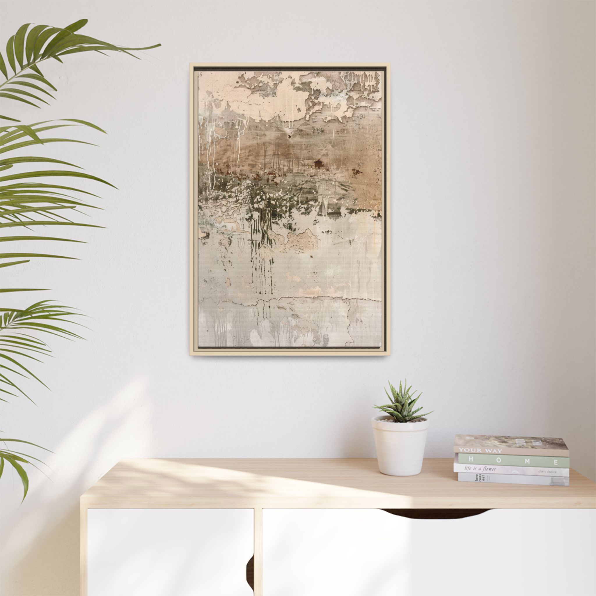 Textured Neutral Abstract Canvas | Espresso Framed Earth Tone Wall Art - Image 11
