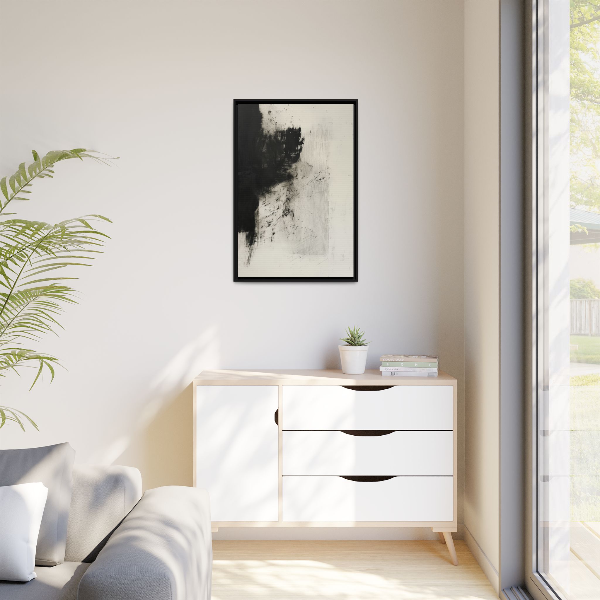 Black & Ivory Textured Abstract Canvas | Minimal Framed Wall Art - Image 11