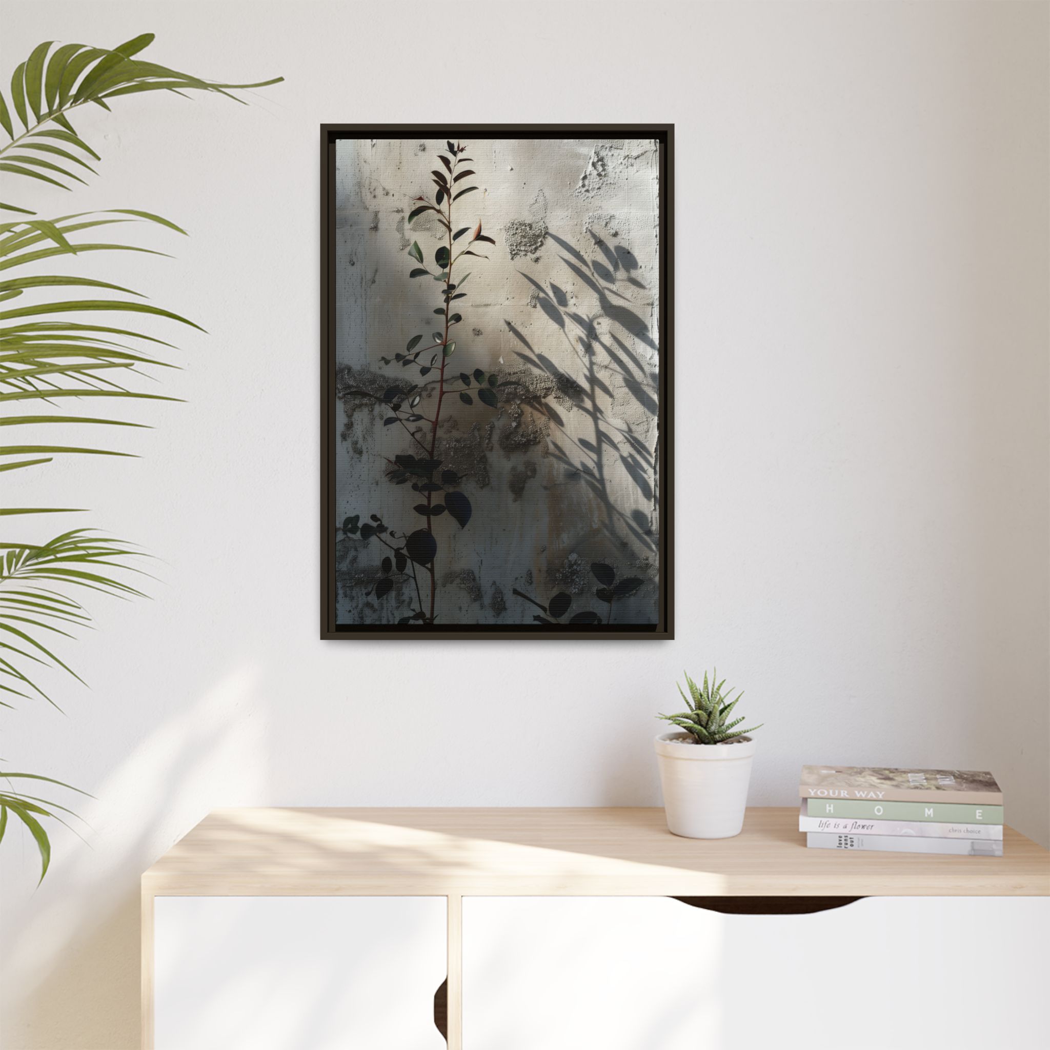 Moody Botanical Canvas Wall Art | Framed Plant Shadow Print - Image 7