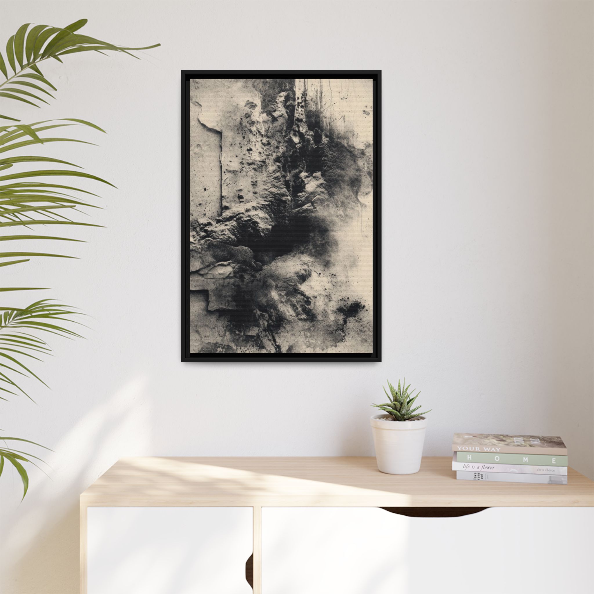 Black & Ivory Textured Abstract Canvas | Framed Neutral Wall Art - Image 3