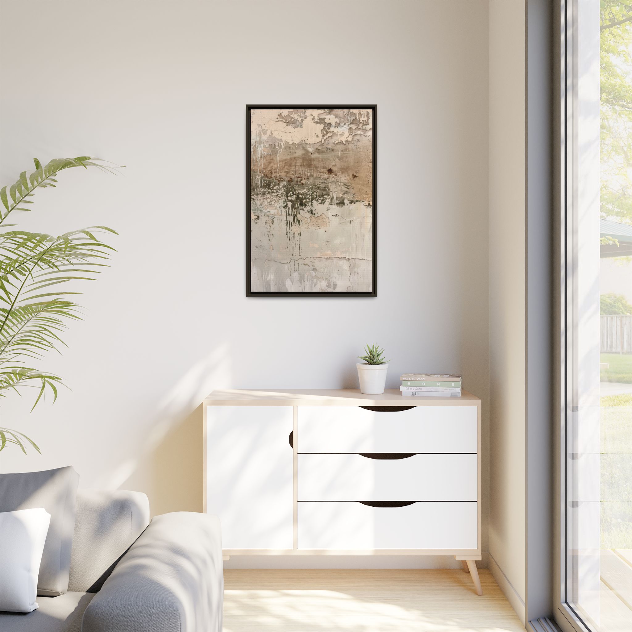 Textured Neutral Abstract Canvas | Espresso Framed Earth Tone Wall Art - Image 43