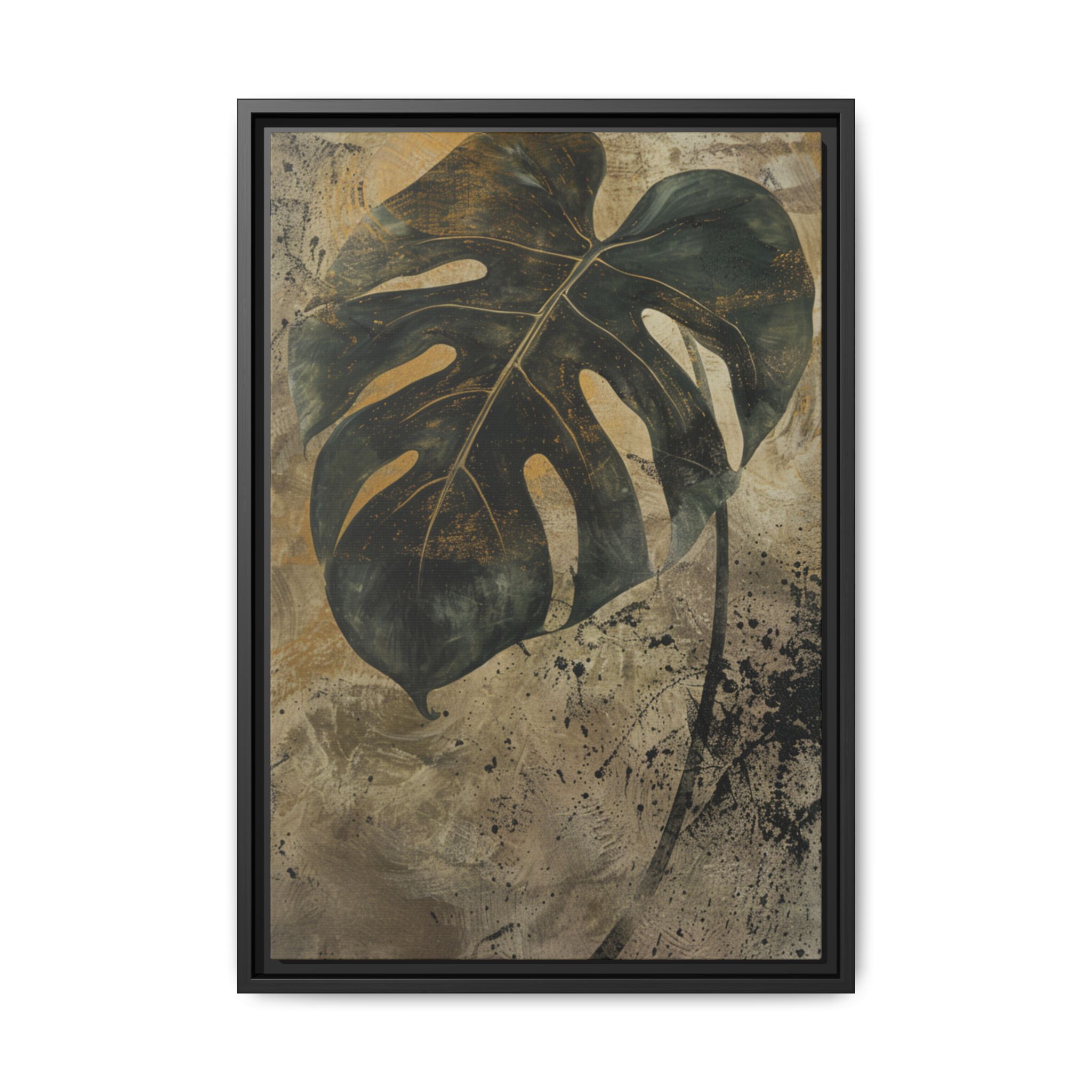 Moody Monstera Canvas Wall Art | Espresso Framed Botanical Print - Image 4