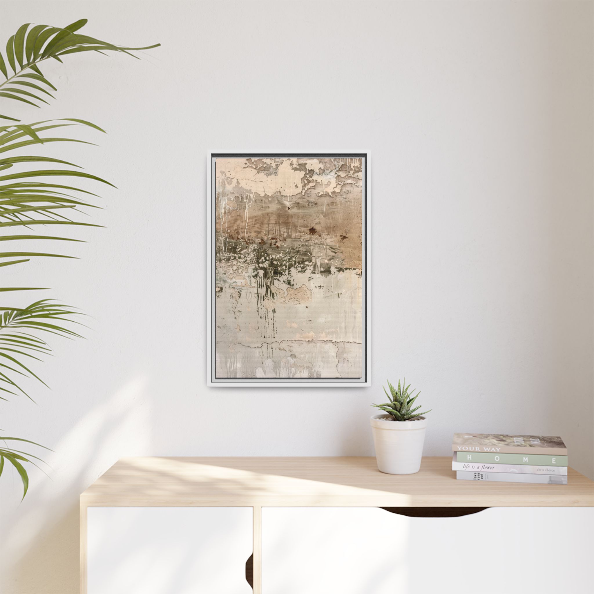 Textured Neutral Abstract Canvas | Espresso Framed Earth Tone Wall Art - Image 31